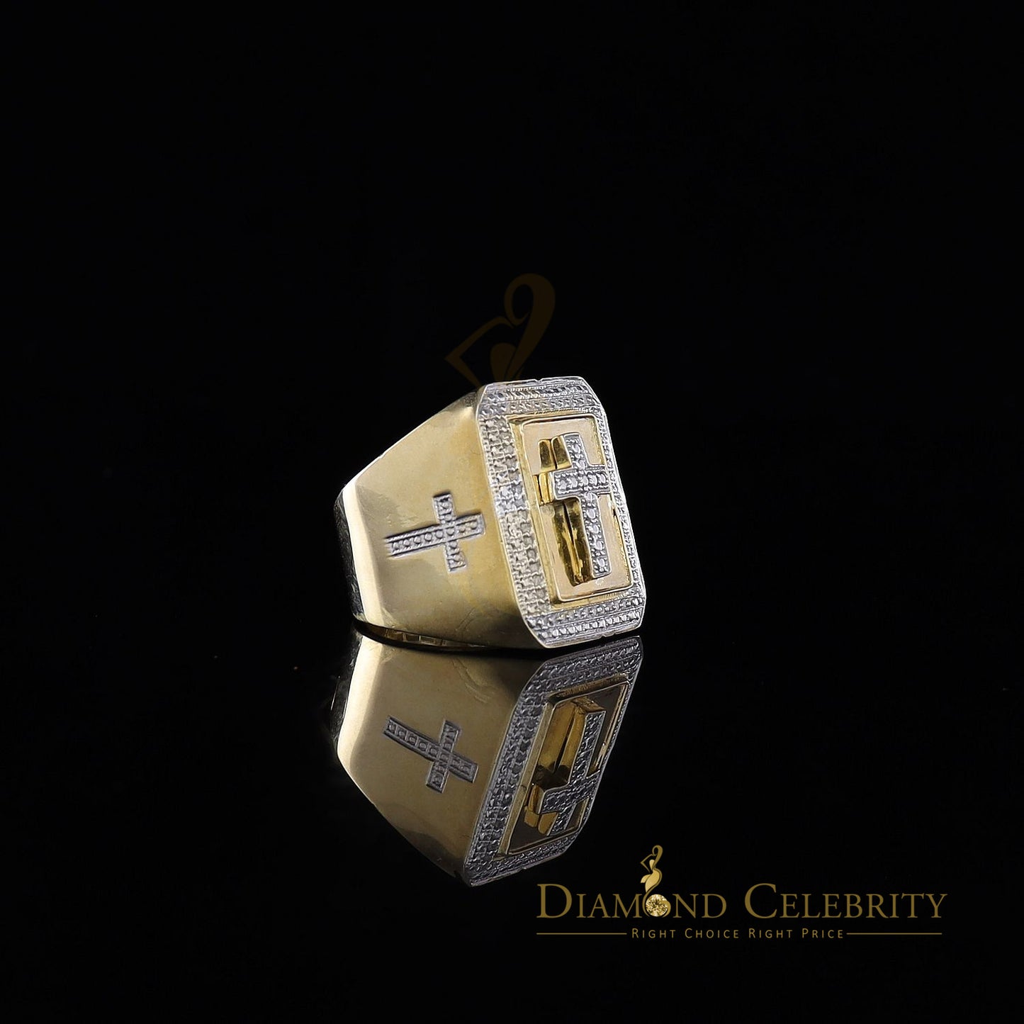 Men's 0.25CT Silver Diamond Yellow Square Adjustable Ring From Size 10 to 12