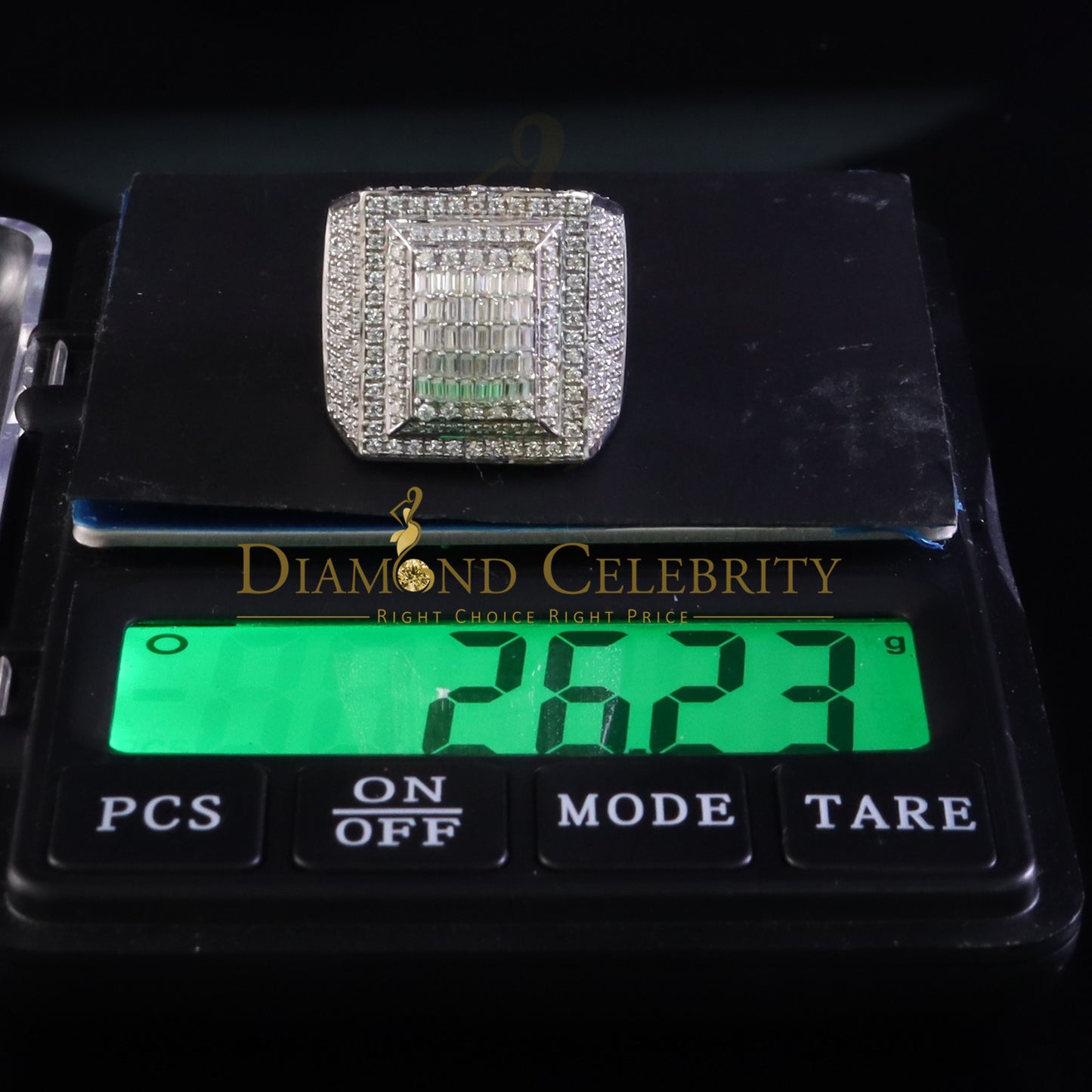 DiamondCelebritees Men's for 925 White Silver 4.00ct VVS 'D' Moissanite 3D Square Rings Size 10