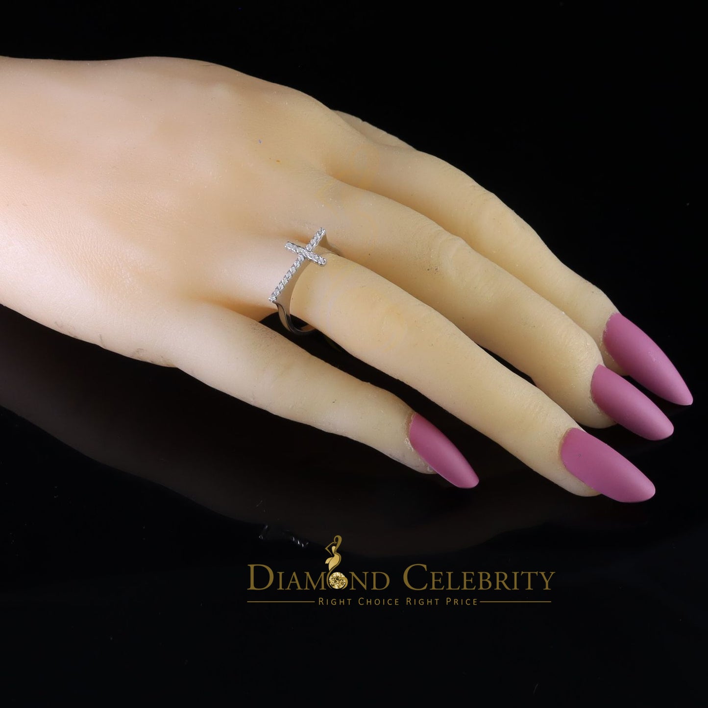 DiamondCelebritees 925 Sterling White Silver 0.19ct Cubic Zirconia Women's Cross Ring Size 6