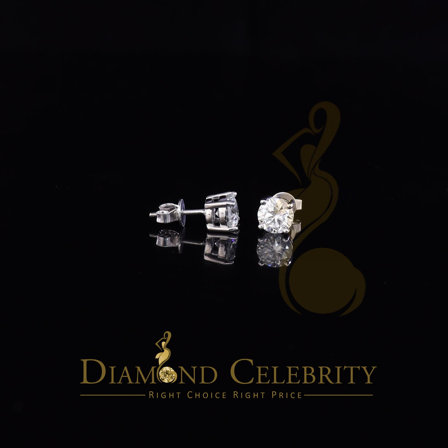 DiamondCelebritees 10k Real White Gold with 2.50ct Round VVS 'D' Color Moissanite Stud Earrings