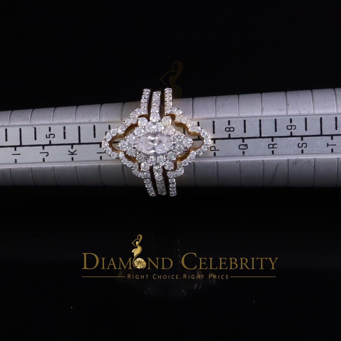 DiamondCelebritees New Solitaire Marquise Moissanite 2.00ct VVS D 925 Yellow Silver Guard Ring SZ 7