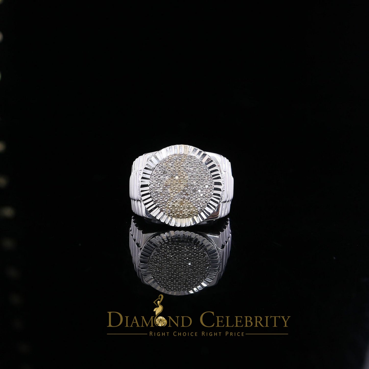 DiamondCelebritees 925 Sterling Silver 0.50CT Real Diamond White Men's Engagement Round Ring Size 9