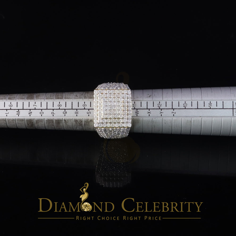 DiamondCelebritees Men's for 925 Sterling Silver 5.00ct VVS 'D' Moissanite Yellow Square Ring SZ 10
