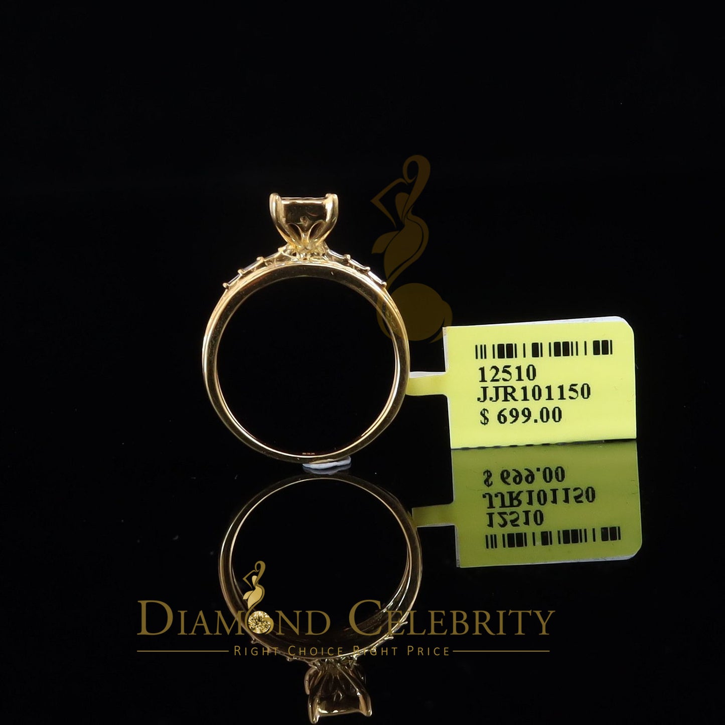 DiamondCelebritees 925 Yellow Silver with Real Diamond 0.33ct Cinderella Engagement Ring Size 7.5