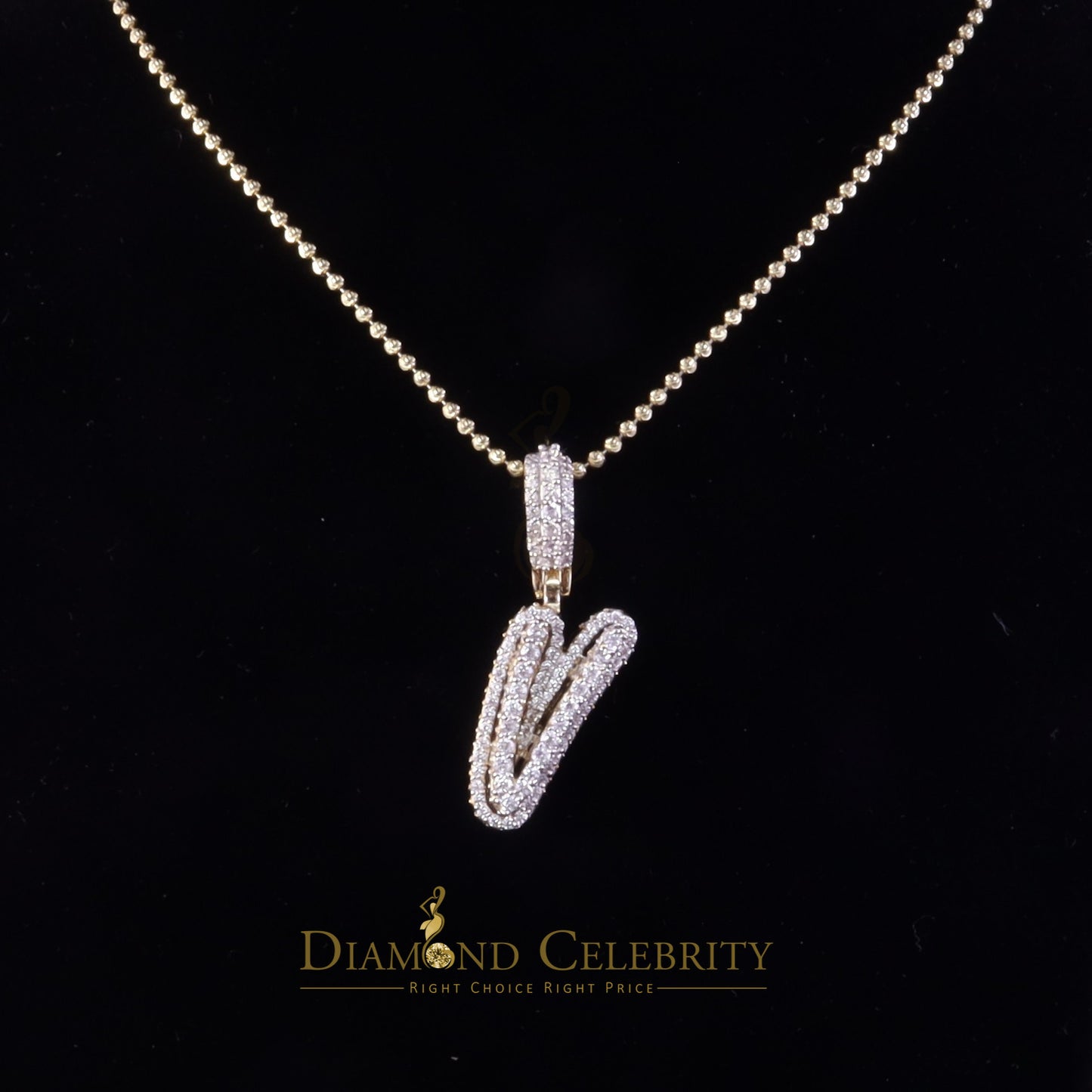 DiamondCelebritees Yellow Cursive 3D Alphabet Shape 925 Sterling Silver Cubic Zirconia Pendant