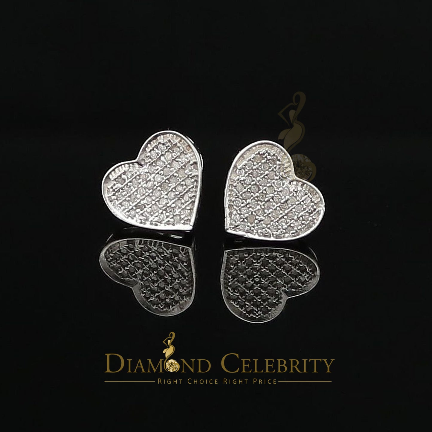 DiamondCelebritees Aretes Para Hombre Heart 925 White Silver 0.25ct Diamond Women's /Men's Earrings
