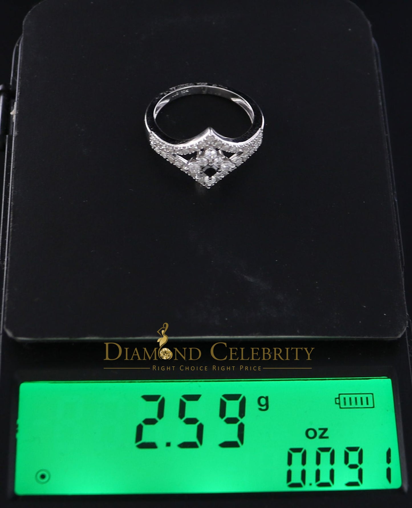 DiamondCelebritees Real 10kt White Gold 0.50CT Real Diamond Fashion Ring size 6.5 with Black Stone