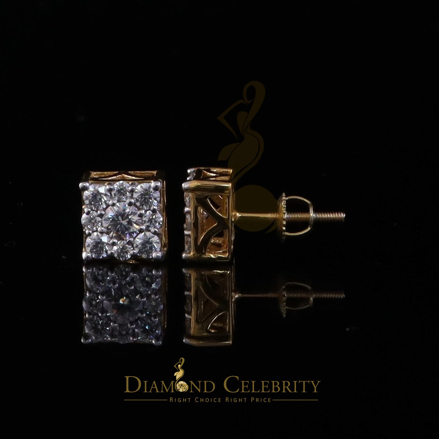 DiamondCelebritees New Women & Men 925 Silver Yellow 1.00ct VVS D Moissanite Square Stud Earrings