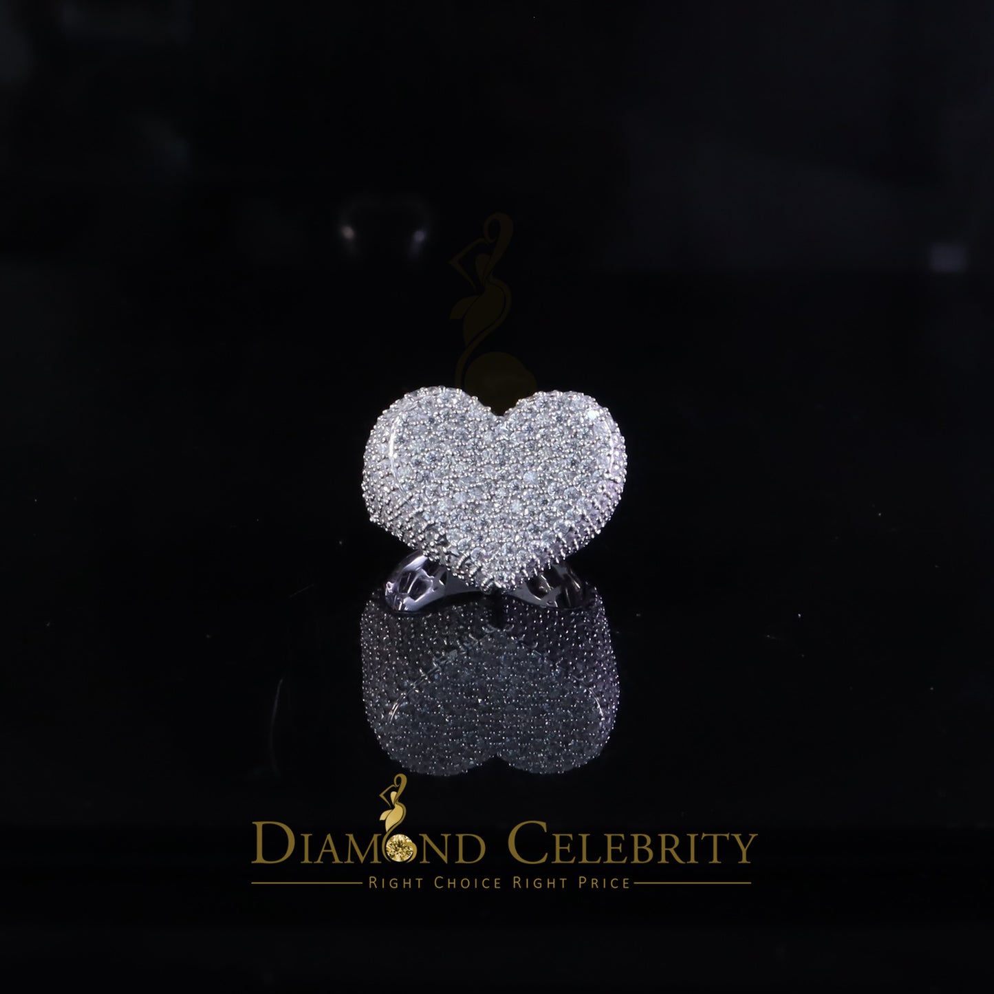 DiamondCelebritees Sterling Men's 925 White Silver 5.00ct VVS 'D' Moissanite Heart Ring Size 8