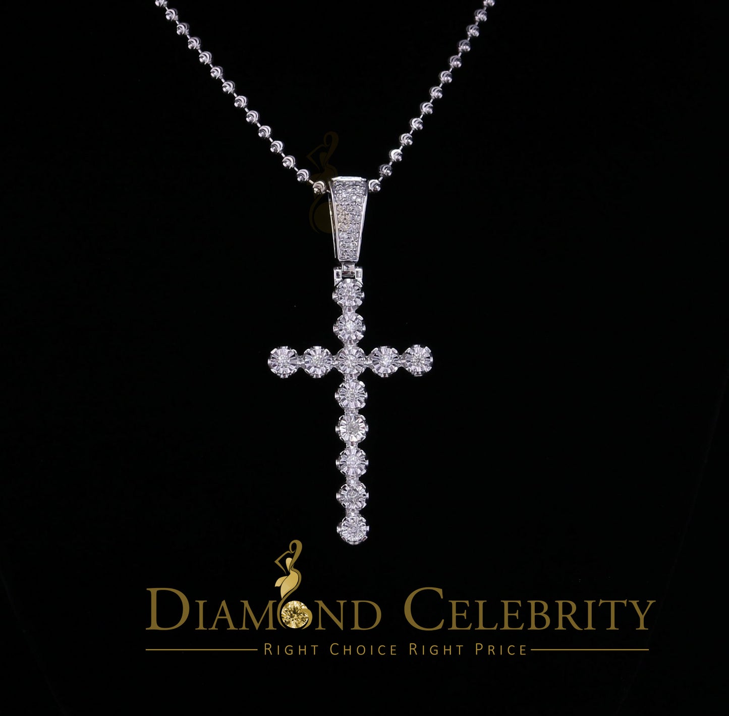 DiamondCelebritees Real 1.25ct Diamond Sterling Silver CROSS Charm Necklace Pendant in White