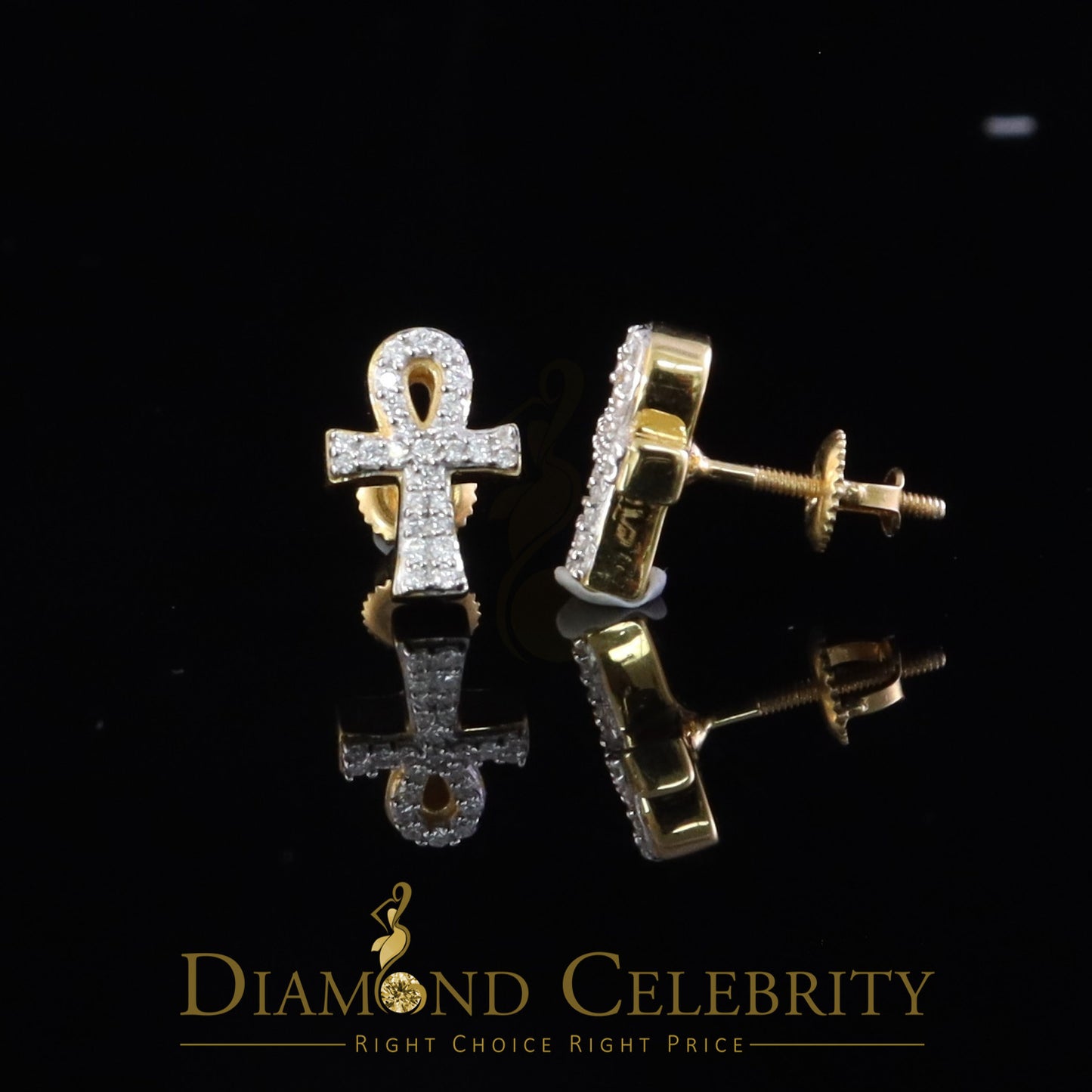 DiamondCelebritees 925 Yellow Silver 0.25ct VVS 'D' Moissanite Ankh Stud Earring Men's/Womens