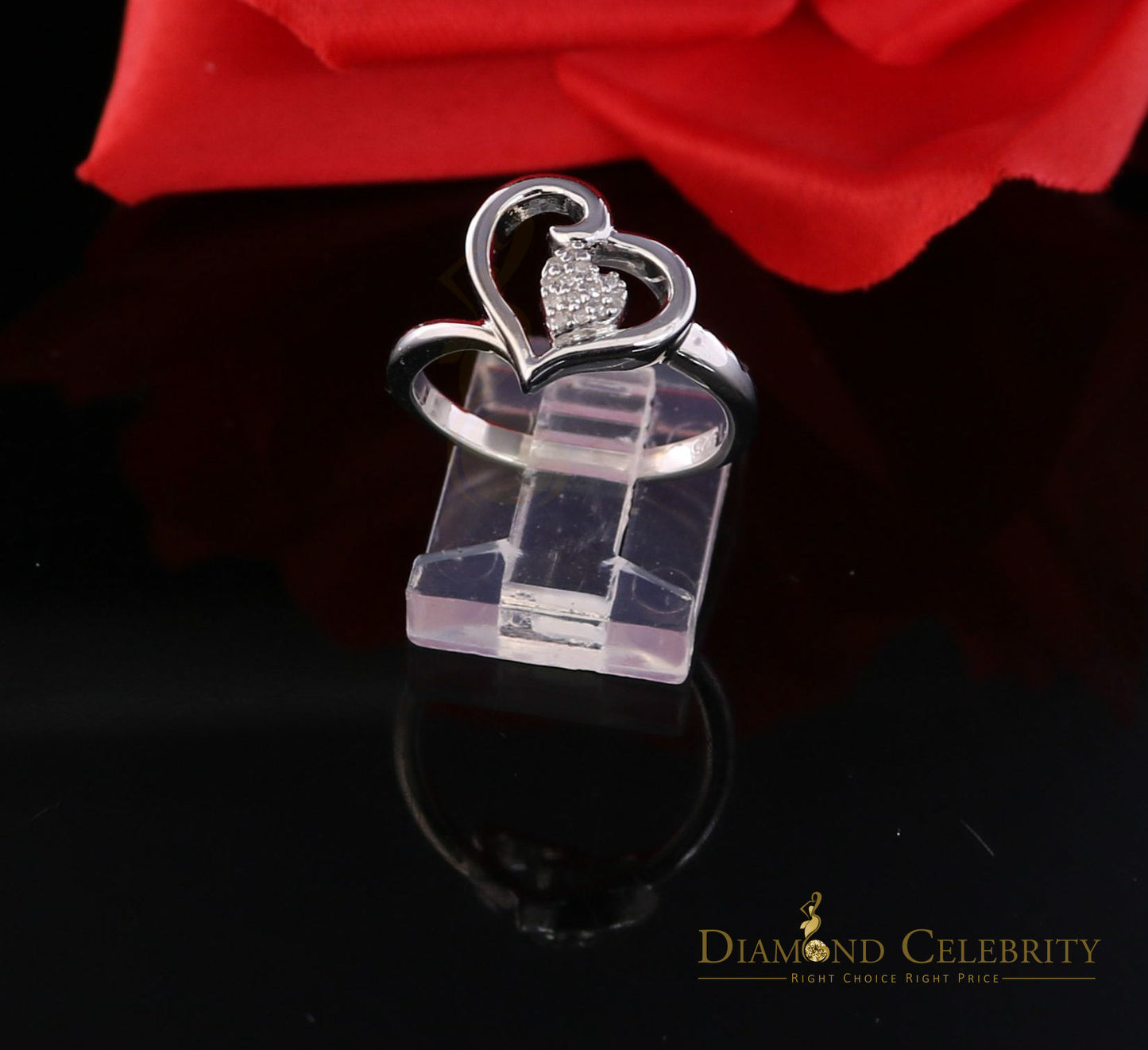 DiamondCelebritees 0.07 CT Real Diamond Womens Sterling Silver White Engagement Heart Ring Size 7