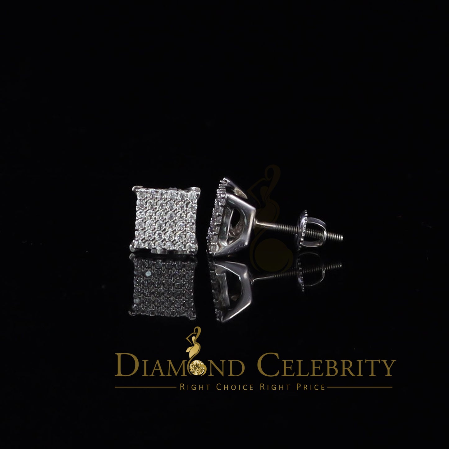 DiamondCelebritees White Sterling Silver Women & Men 0.72ct Cubic Zirconia Square Stud Earrings