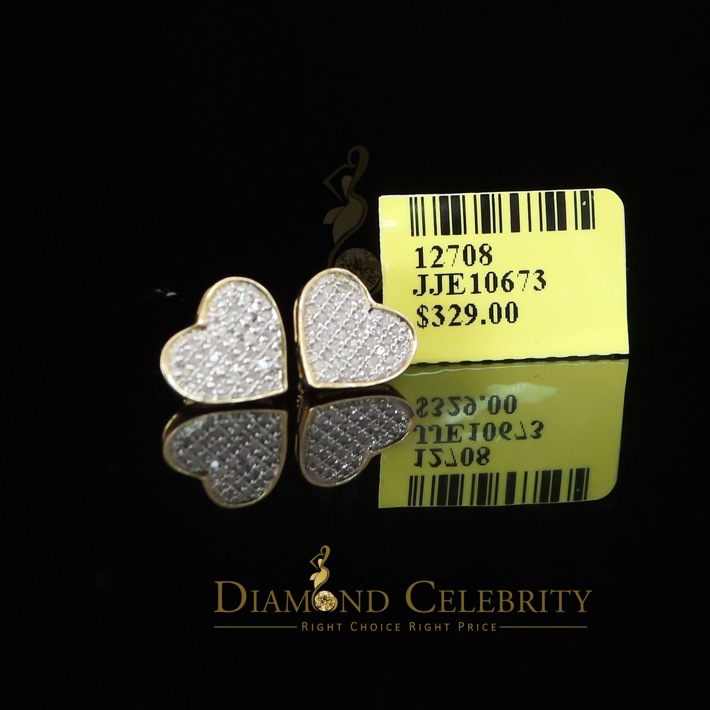 DiamondCelebritees Heart 925 Yellow Silver Aretes Para Hombre 0.25ct Diamond Women's /Men's Earring