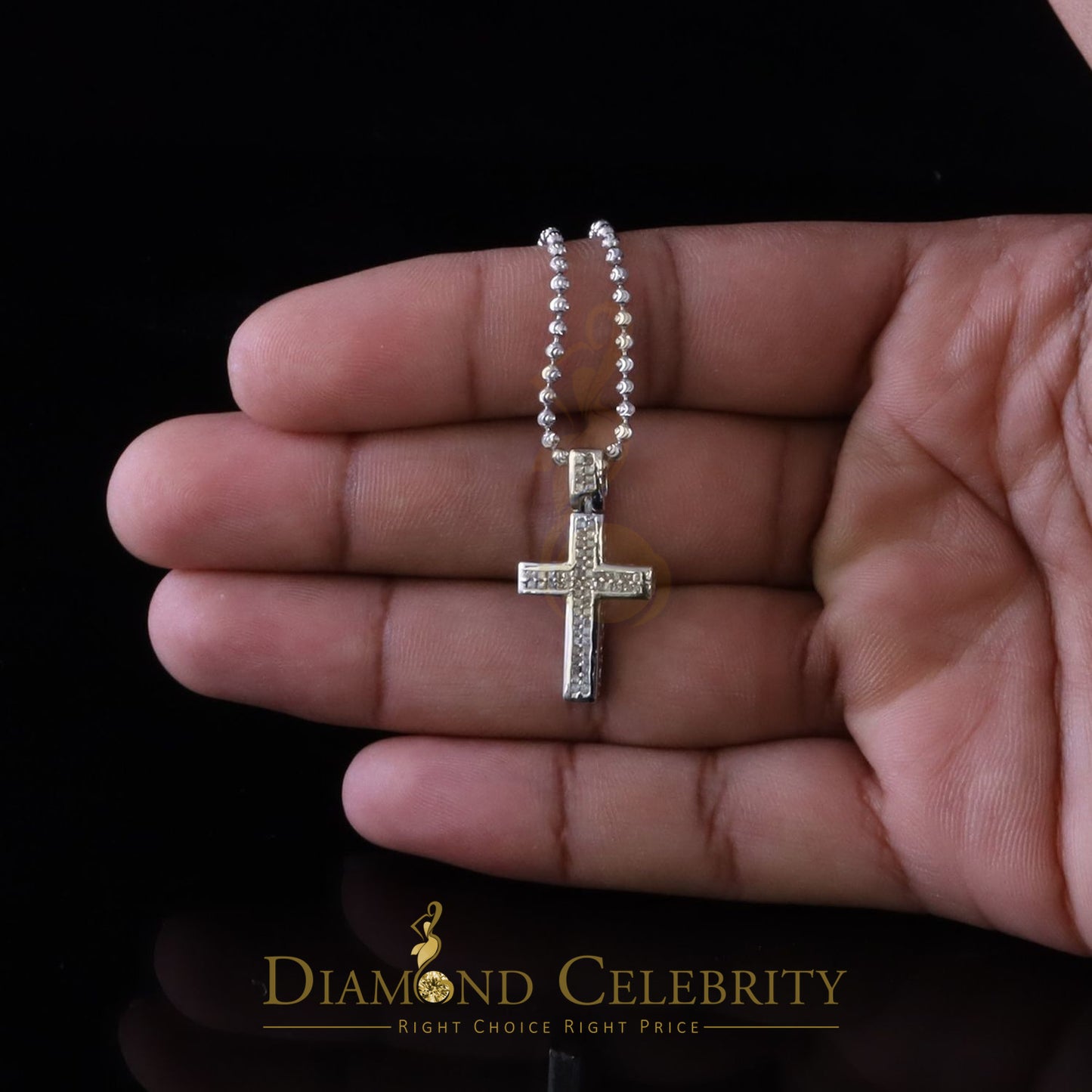 DiamondCelebritees Real 0.33ct Diamond 925 Sterling Silver CROSS White Charm Necklace Pendant