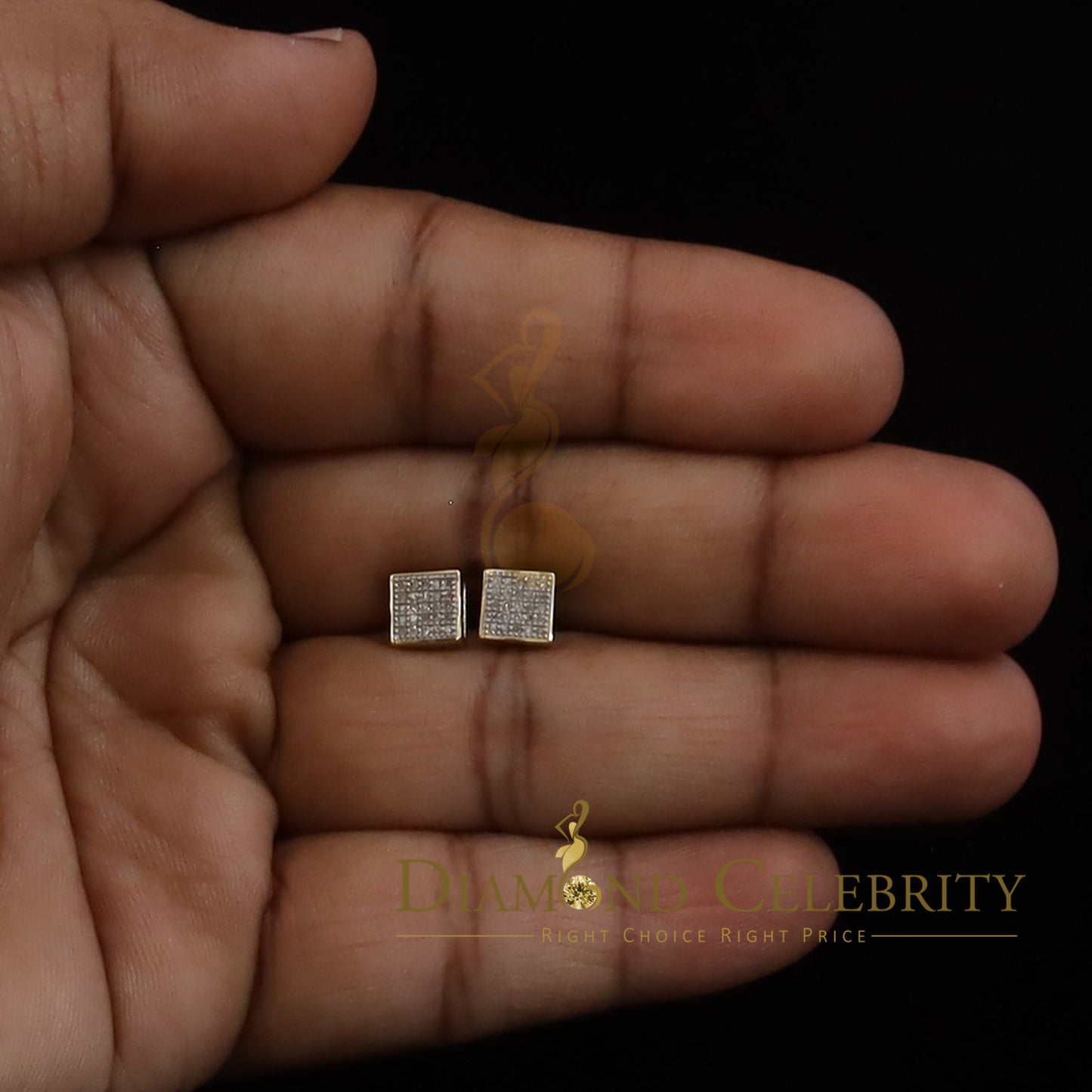 DiamondCelebritees 925 Yellow Sterling Silver 0.15ct Diamond For Women's & Men's Square Earrings