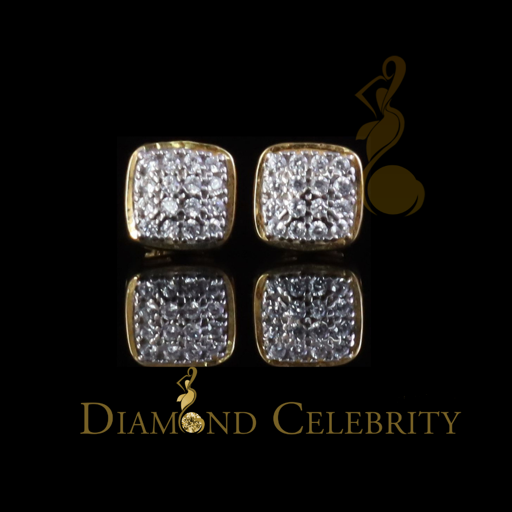 DiamondCelebritees Hip Hop 0.32ct Cubic Zirconia Yellow 925 Silver Screw Back Square Women Earrings