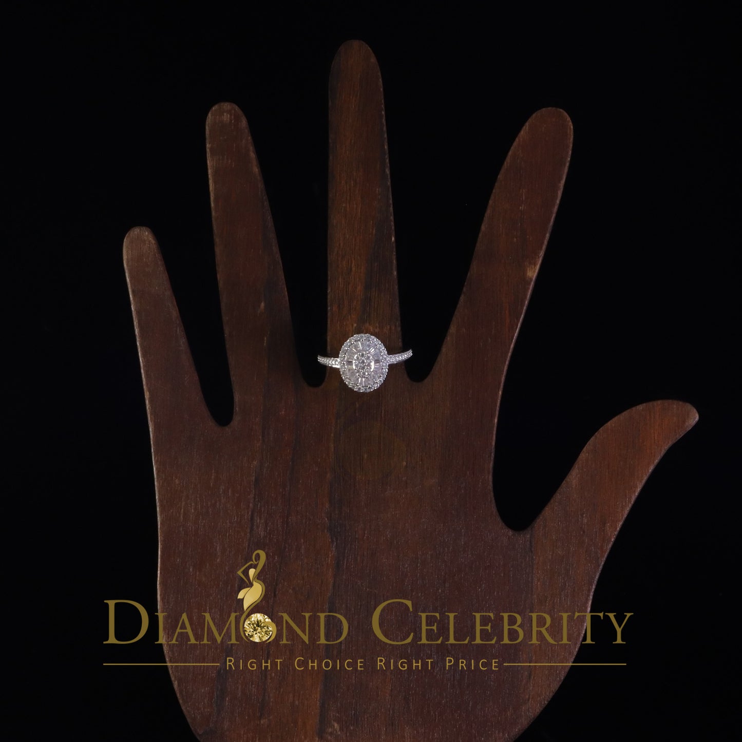 DiamondCelebritees Women Oval Shape 925 White Silver 1.00ct VVS 'D' Baguette Moissanite Ring Size 7