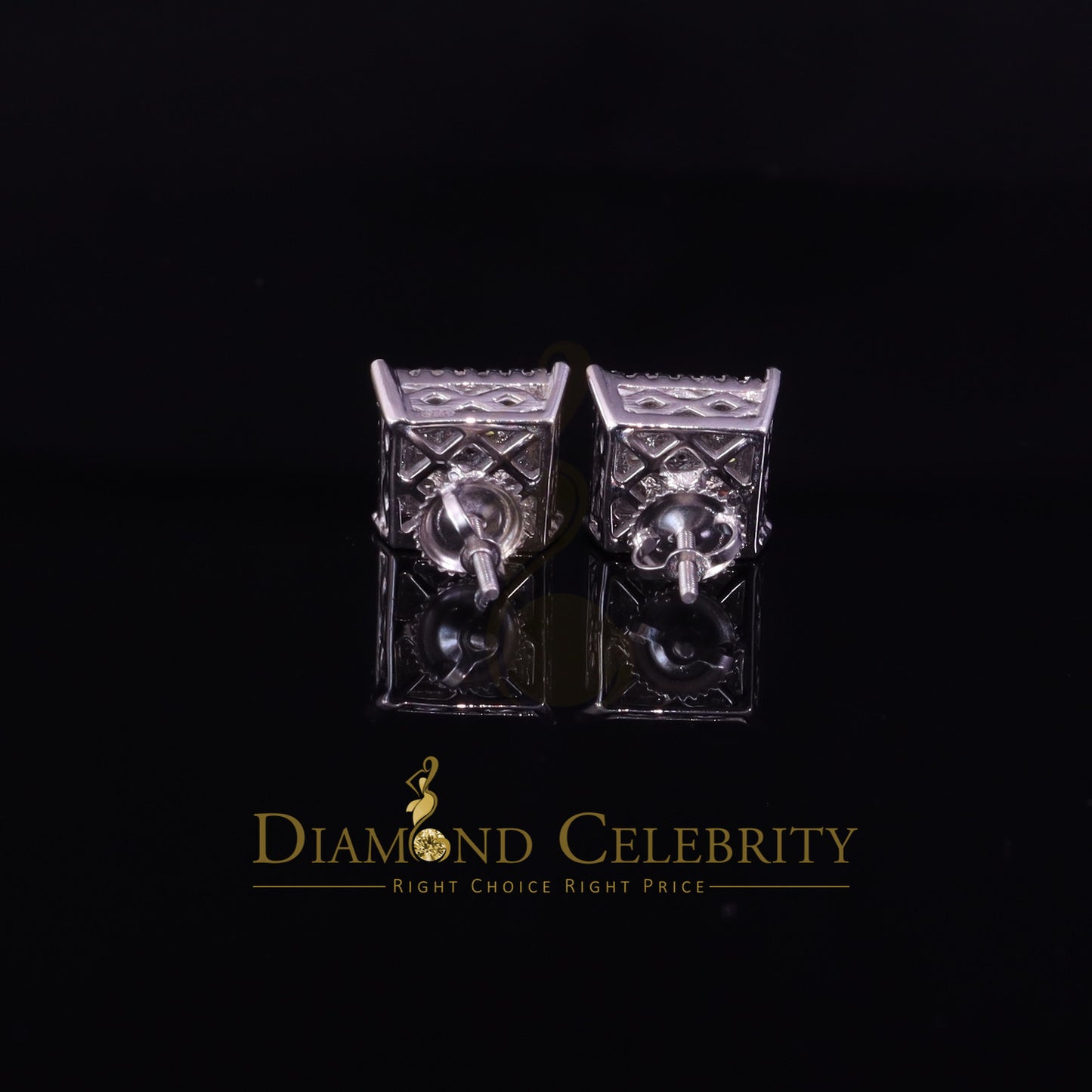 Diamondcelebritees Men's/Womens 925 Silver White 1.25ct VVS 'D' Moissanite Stone Square Earrings