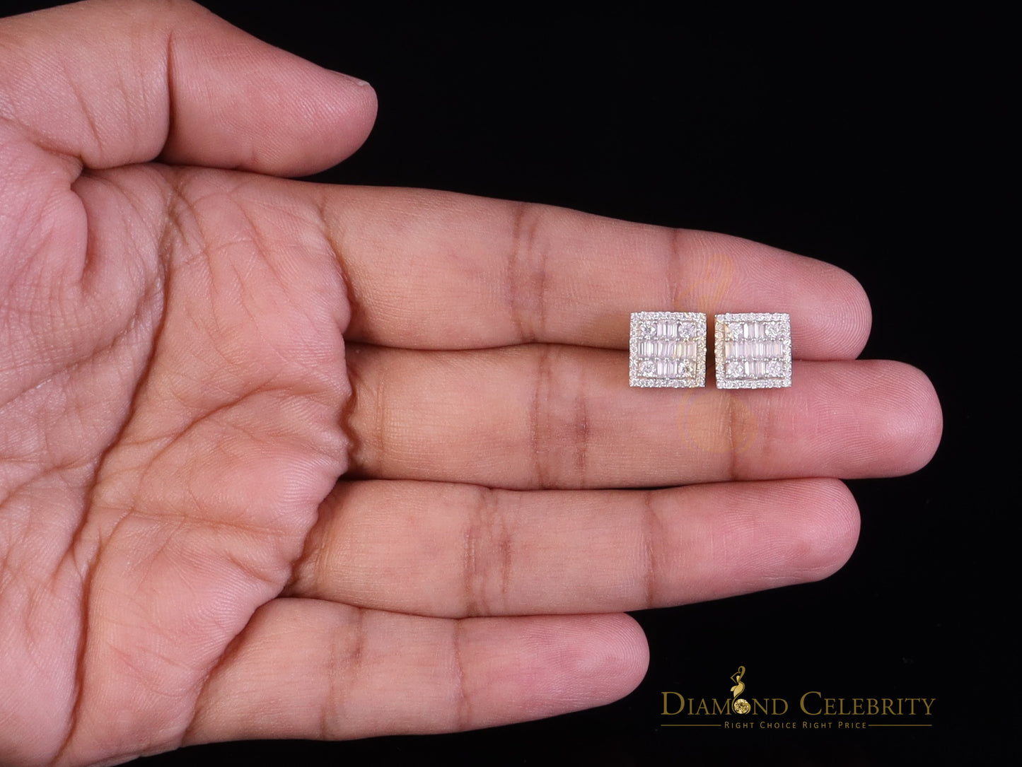 DiamondCelebritees Yellow Men's/Womens 925 Silver 1.00ct VVS 'D' Moissanite Square Stud Earrings