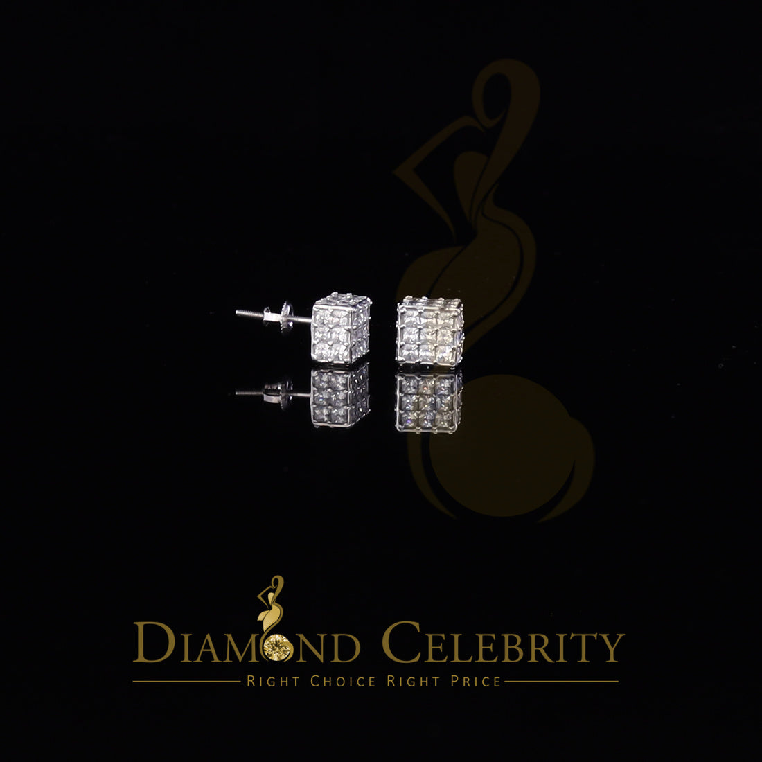 DiamondCelebritees Hip Hop 925 White Silver 5.94ct Cubic Zirconia Women's & Men's Square Earrings