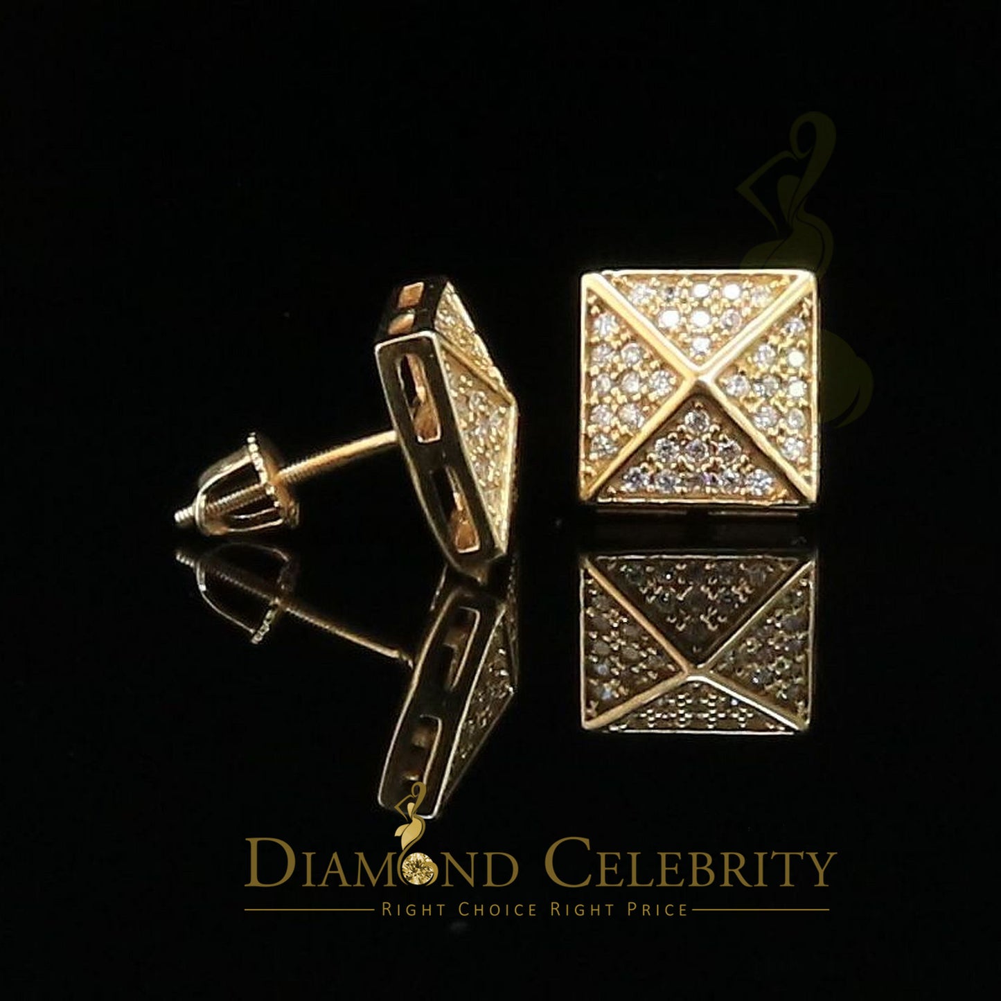 DiamondCelebritees 0.53ct Cubic Zirconia 925 Yellow Silver Women's & Men's Hip Hop Square Earrings