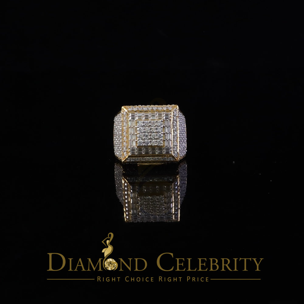 DiamondCelebritees Men's 925 Sterling Silver 5.50ct VVS 'D' Moissanite Yellow Square Rings Size 10