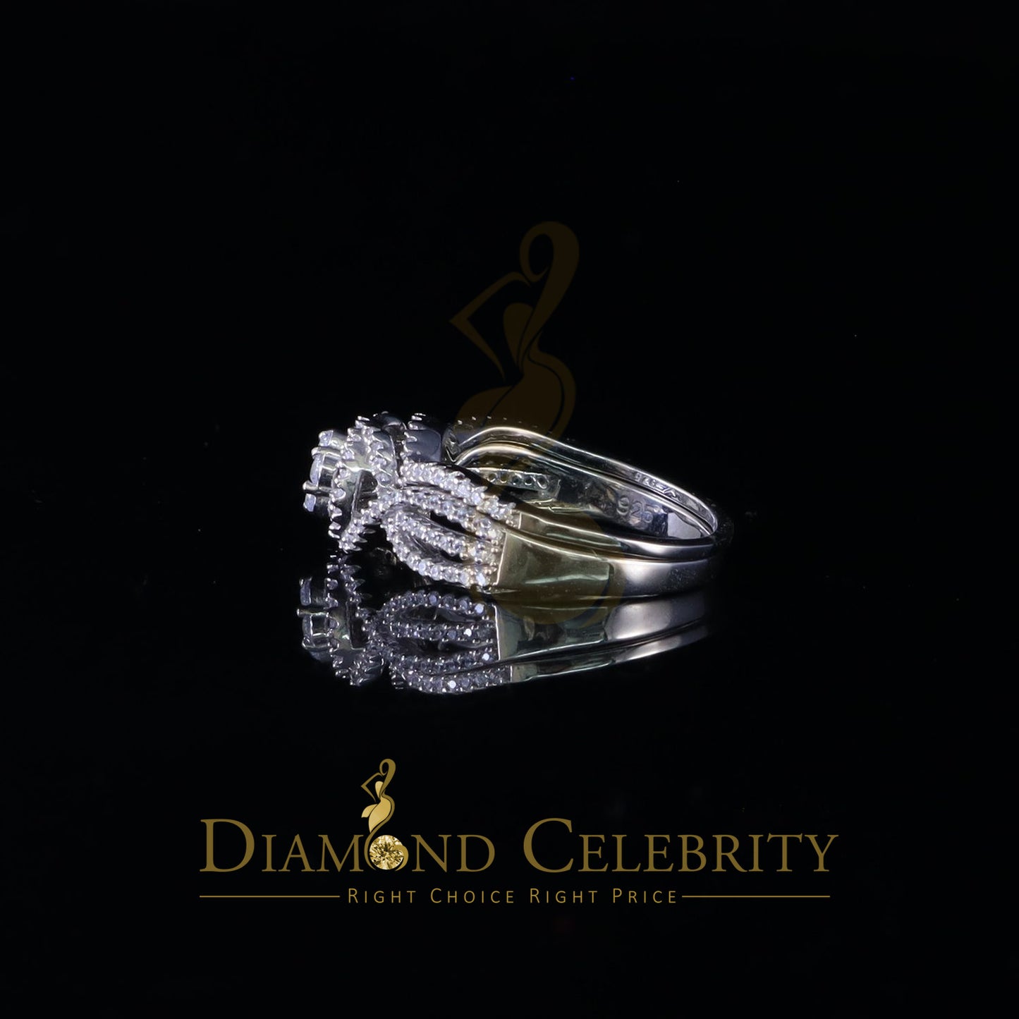 DiamondCelebritees 1.60ct Cubic Zirconia White 925 Silver Men's/ Women 2PC Bridal Rings Size 7