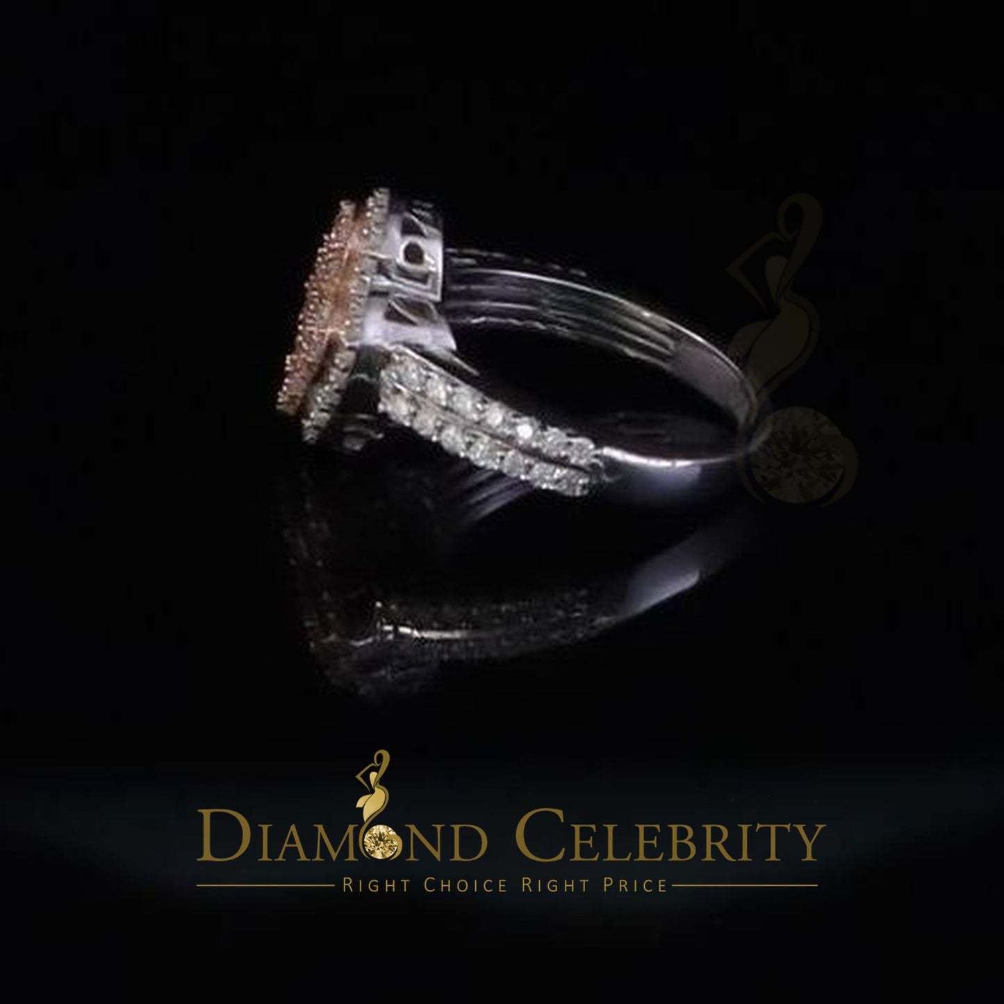DiamondCelebritees 1.66ct VVS D Clr Clover Silver White Rose For Women's 925 Moissanite Ring Size7