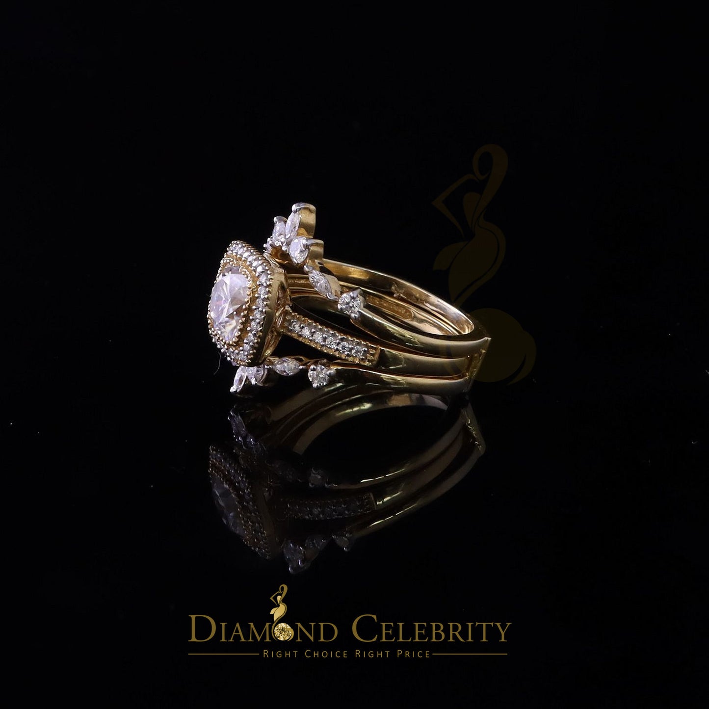 DiamondCelebritees Enhancer Guard Wrap Insert Cushion Moissanite 1.75ct VVS D Yellow Silver RingSZ7