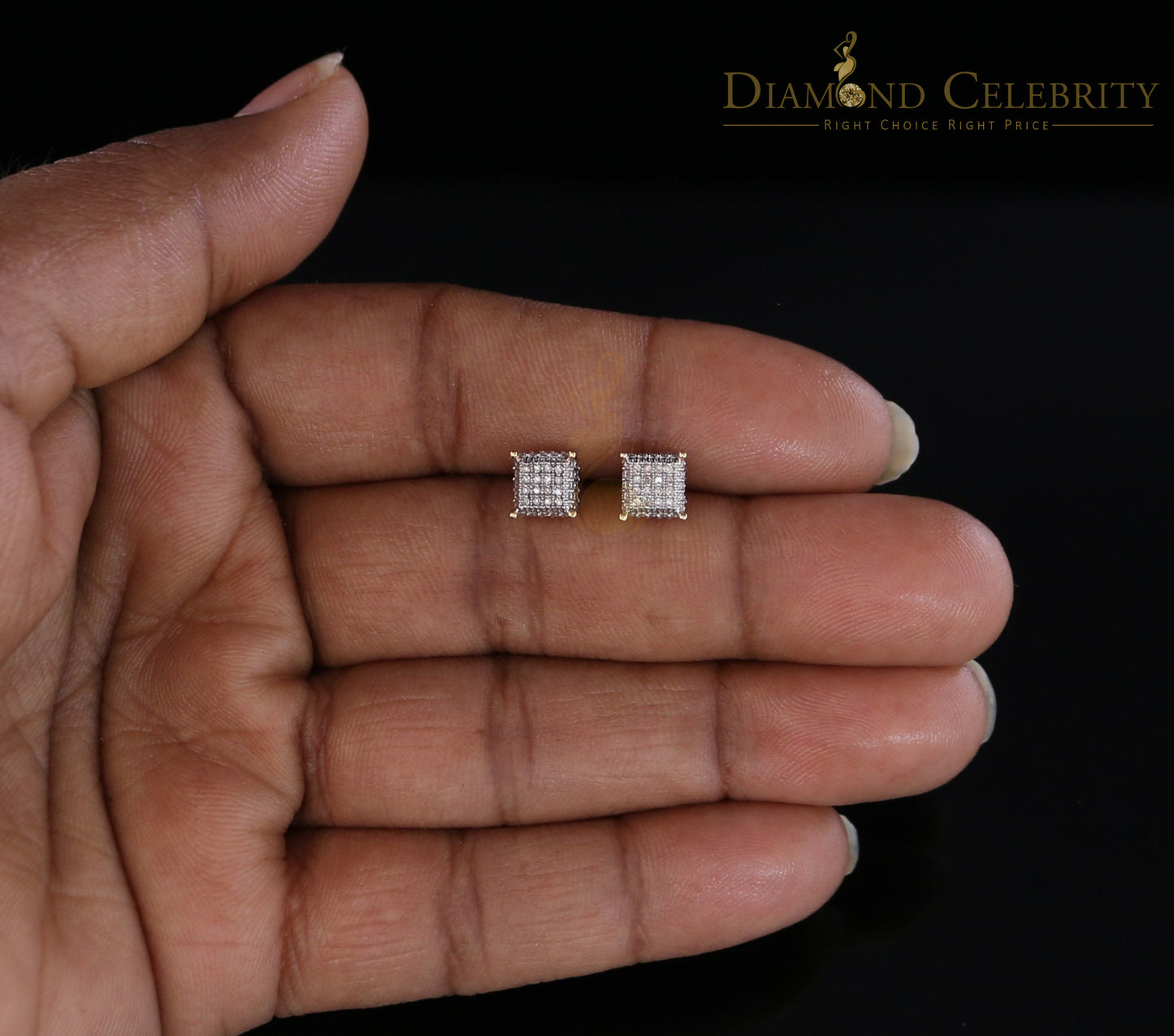 DiamondCelebritees Men's/Women's 10K Real Yellow Gold with 0.10CT Real Diamonds stud Earrings