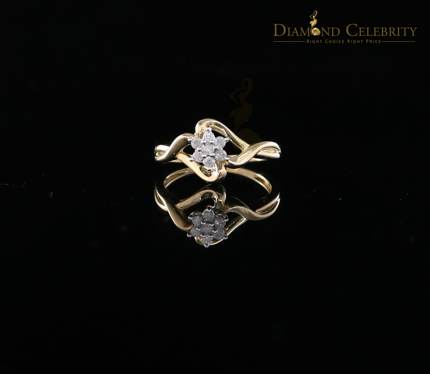 DiamondCelebritees 10 kt Real Yellow Gold with Real 0.15 CT Diamond FLOWER Womens Ring Size 7