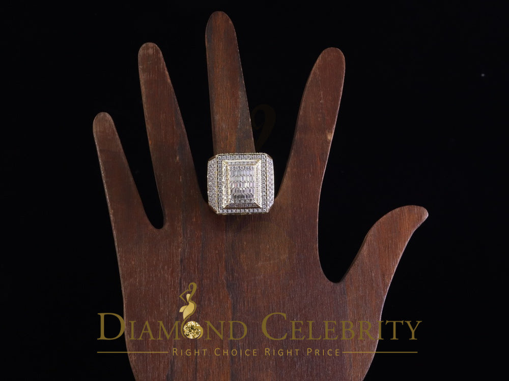 DiamondCelebritees Men's baguette 925 Yellow Silver 4.00ct VVS 'D' Moissanite 3D Square Rings SZ 10