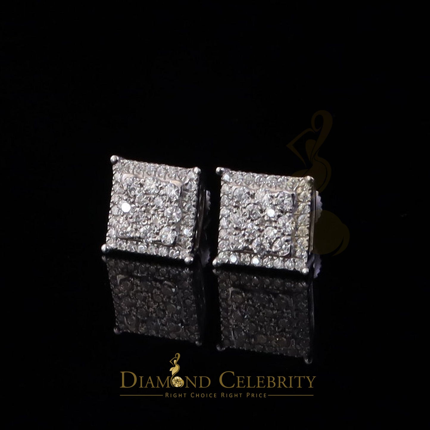 Diamondcelebritees Men's/Womens 925 Silver White 0.55ct VVS 'D' Moissanite Square Stud Earrings