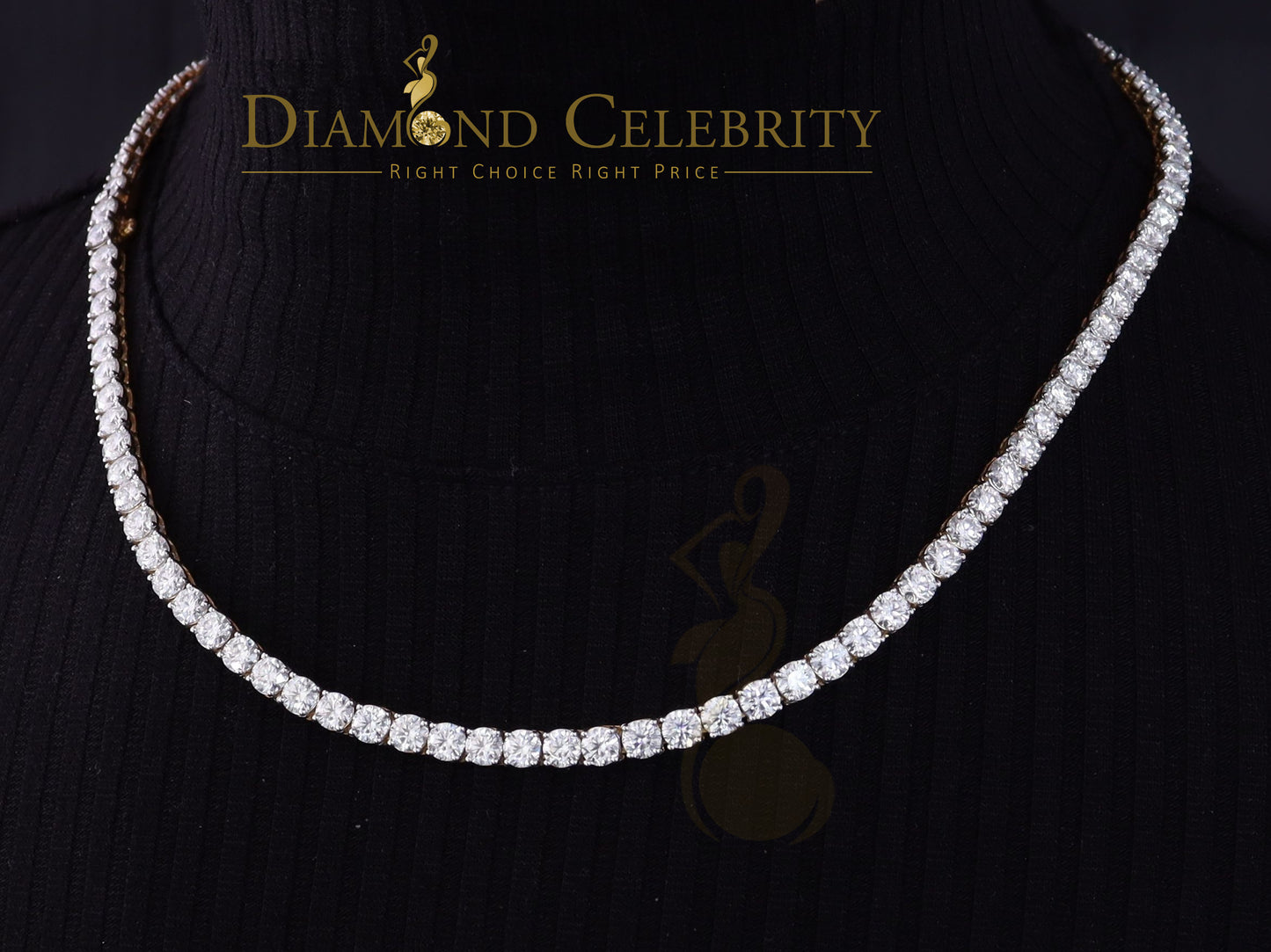DiamondCelebritees Real Moissanite 4.38ct Width 5mm sz 20 Inch Long Tennis Necklace 10K Yellow Gold