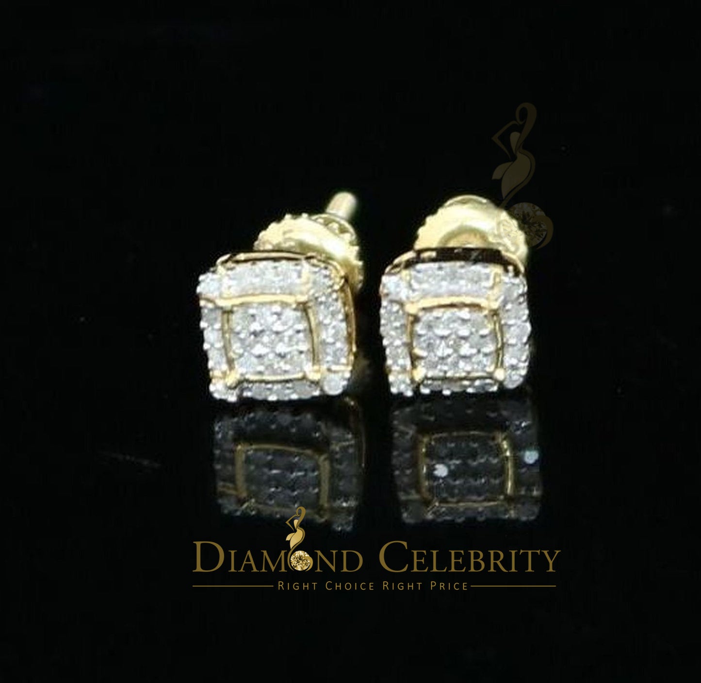 DiamondCelebritees 0.10ct Diamond 925 Sterling Silver Yellow Square Earring For Men's / Women's