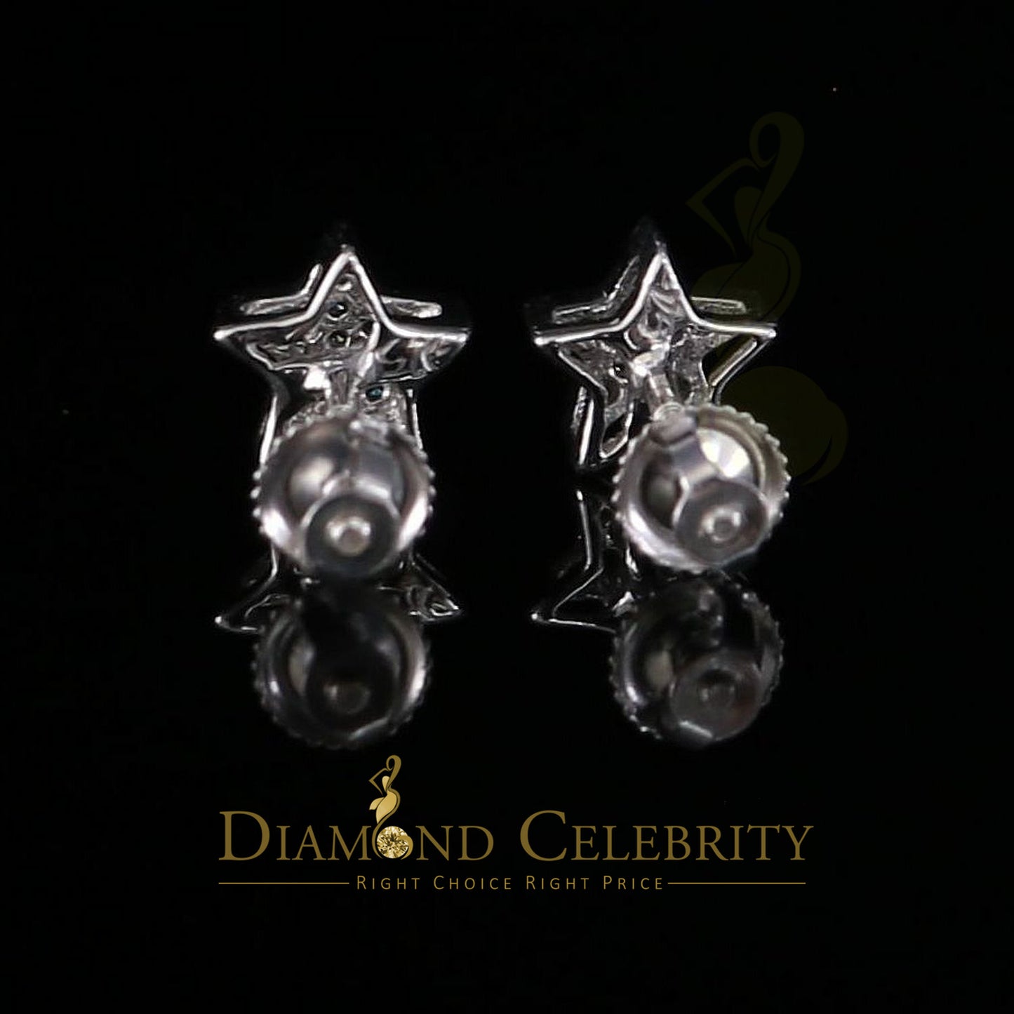 DiamondCelebritees Hip Hop 925 White Silver Screw Back 0.22ct Cubic Zirconia Women's Star Earrings