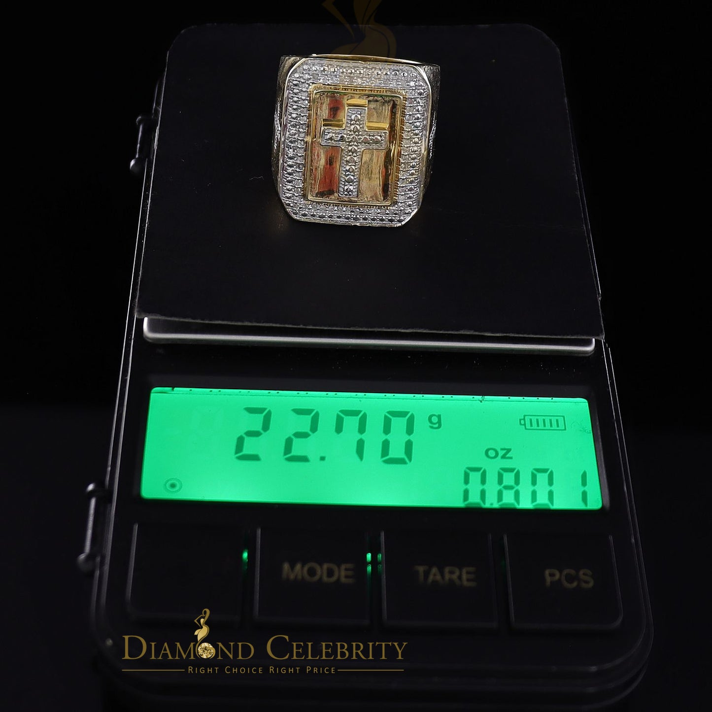 Men's 0.25CT Silver Diamond Yellow Square Adjustable Ring From Size 10 to 12