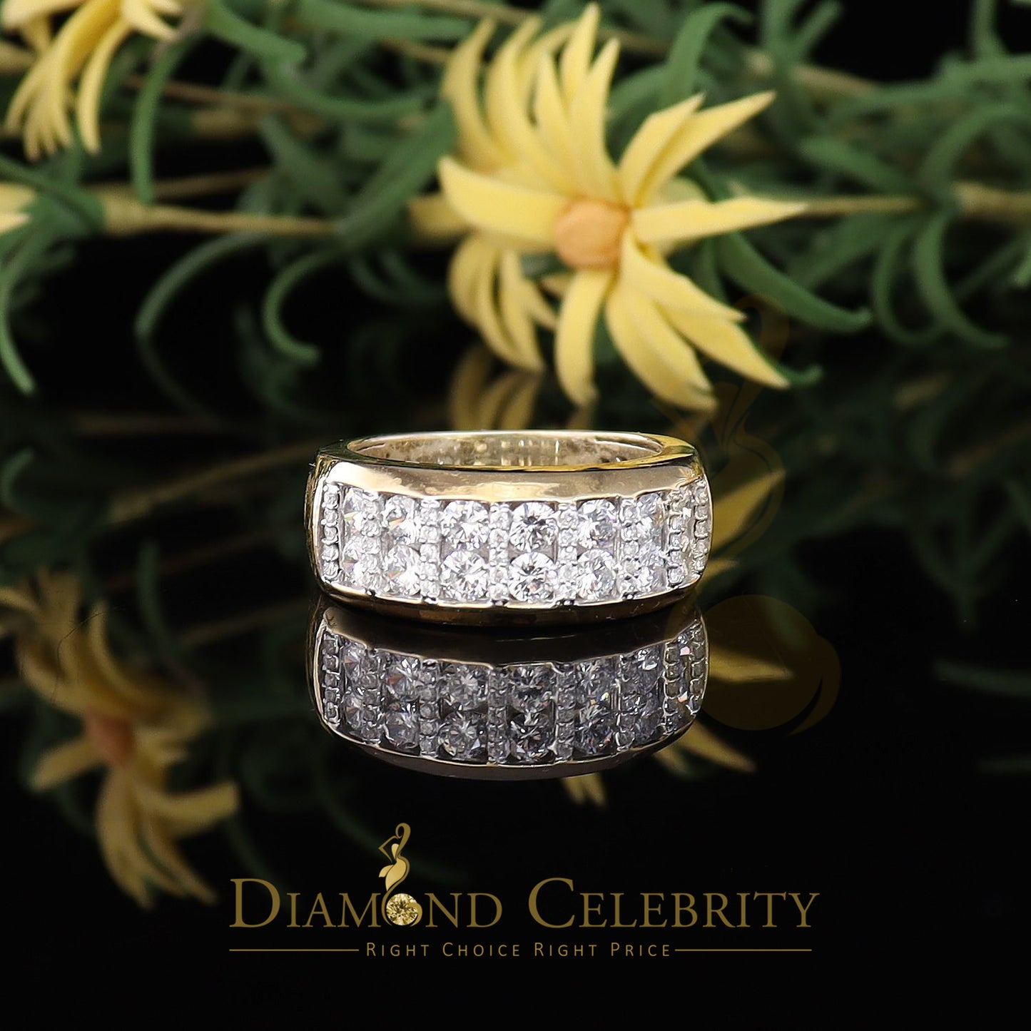 DiamondCelebritees 925 Sterling Yellow Silver With Cubic Zirconia 3.0ct Ring Men's Band Sz 10.5