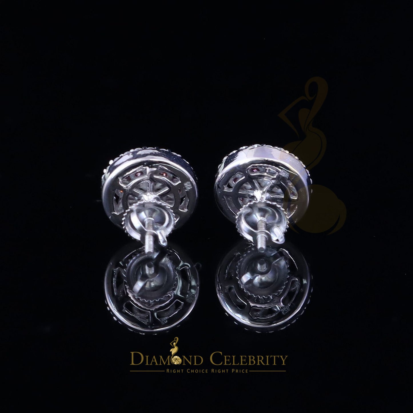 Diamondcelebritees Women's 925 Silver White 1.50ct VVS 'D' Pink Moissanite Round Stud Earrings