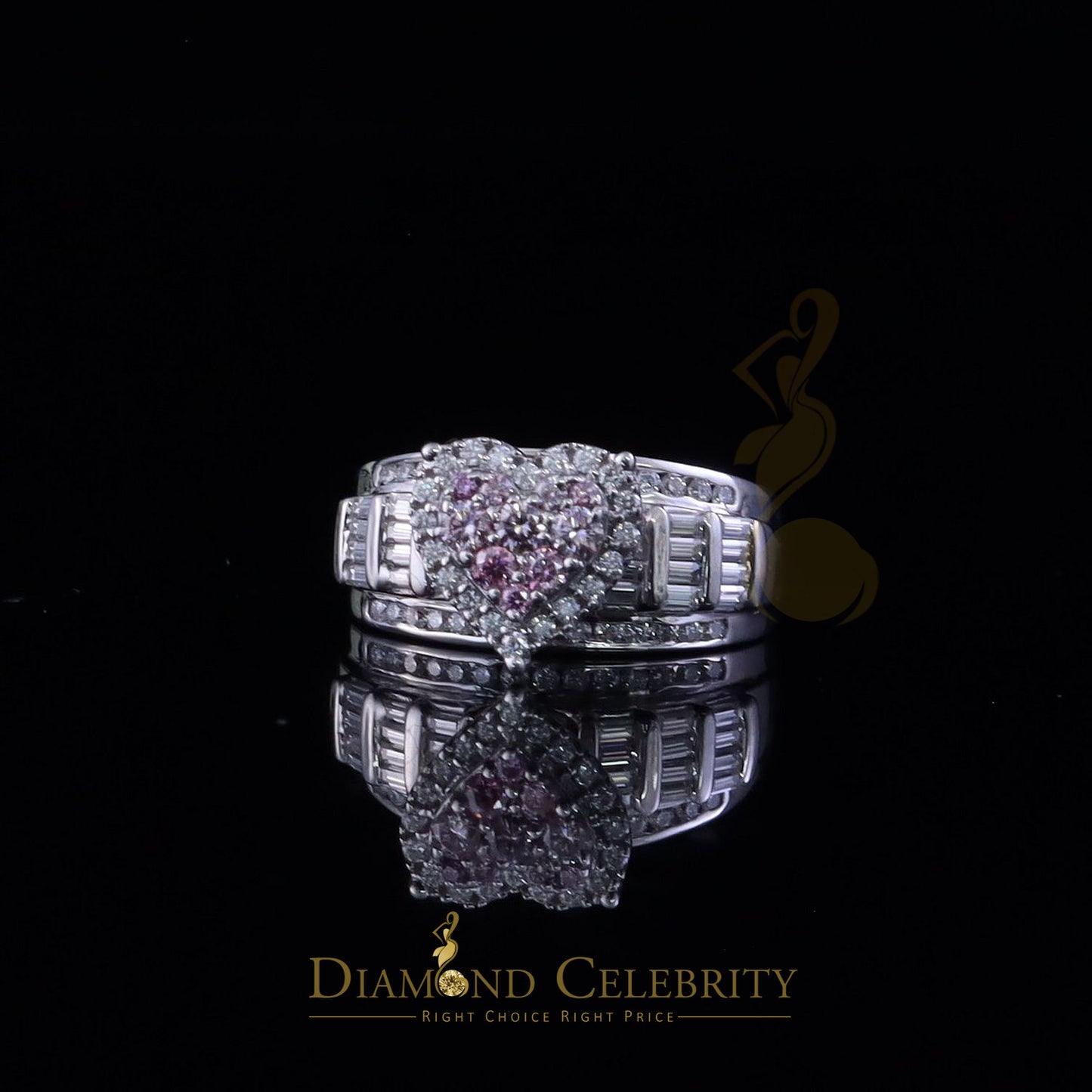 DiamondCelebritees Women 2.50ct 925 Silver VVS 'D' Pink Moissanite White Cinderella HEART Ring SZ 7