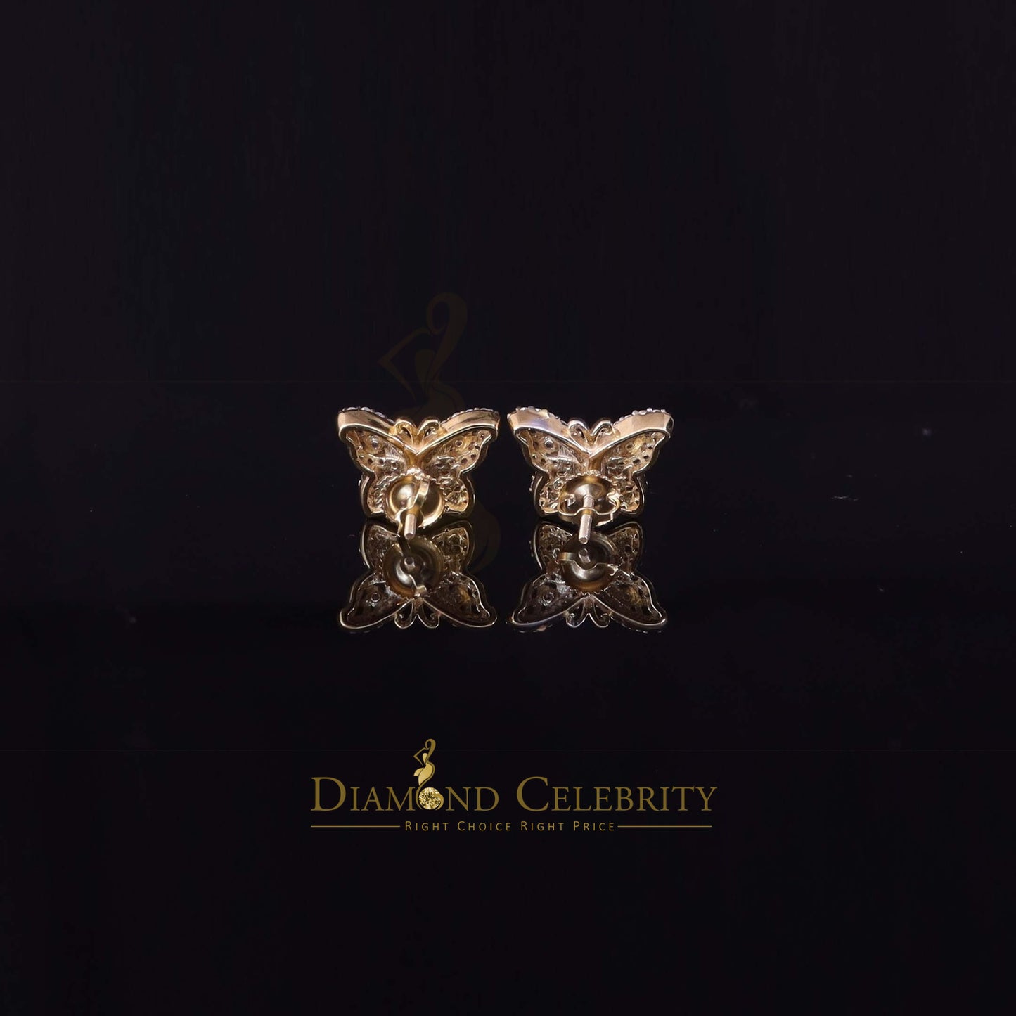 DiamondCelebritees Men's/Womens 925 Silver Yellow 0.50ct VVS 'D' Moissanite Butterfly Stud Earrings