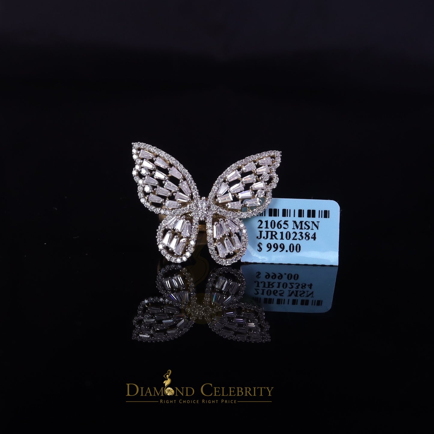 DiamondCelebritees Womens 925 Silver Yellow 1.75ct VVS 'D' Moissanite Butterfly Rings