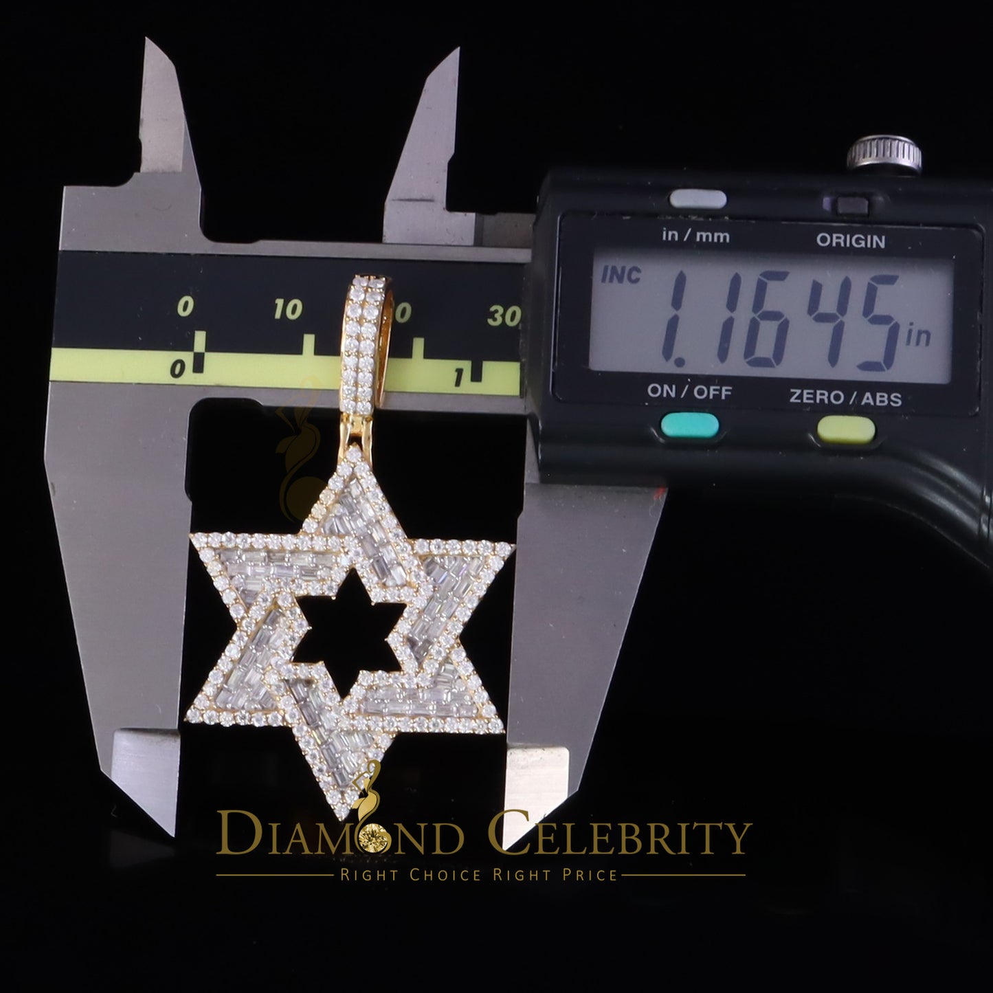 Diamondcelebritees 3.00ct VVS D Silver David Star Shape Baguette Yellow Pendant Men's Moissanite