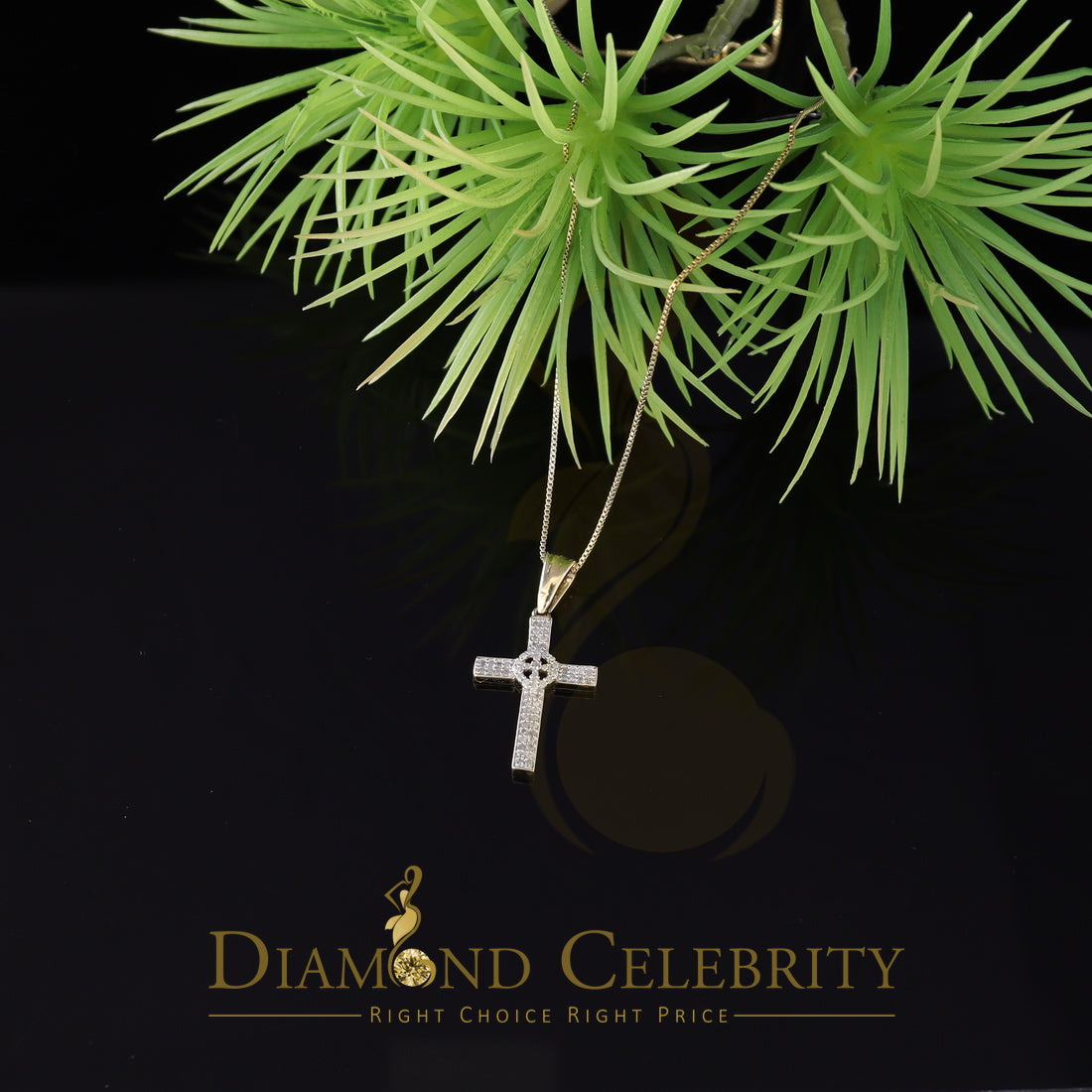DiamondCelebritees Real 0.25ct Diamond 925 Sterling Silver CROSS Charm Necklace Yellow Pendant