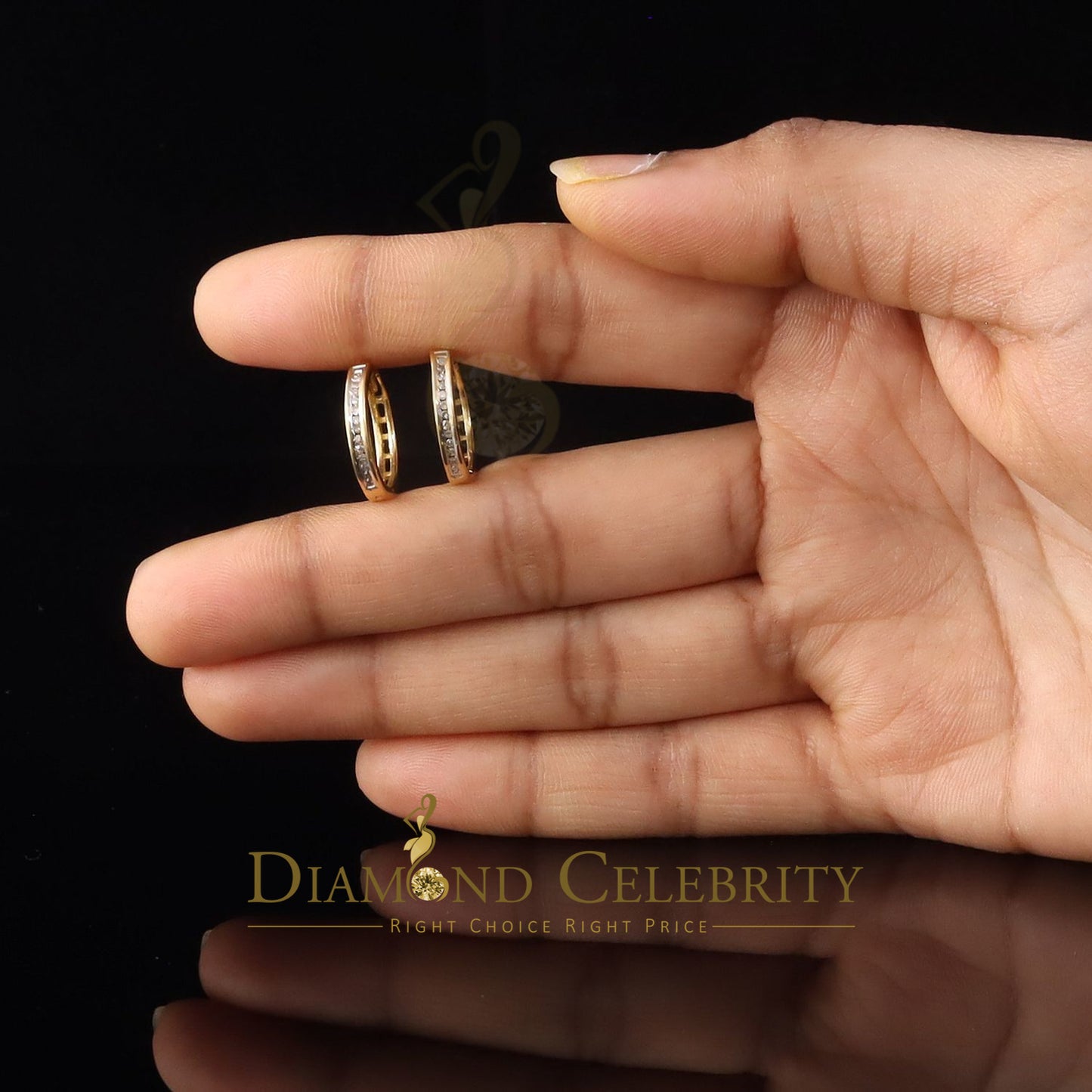 DiamondCelebritees 0.25ct Diamond 925 Sterling Silver Yellow Hoop Stud Earrings For Men's / Women's
