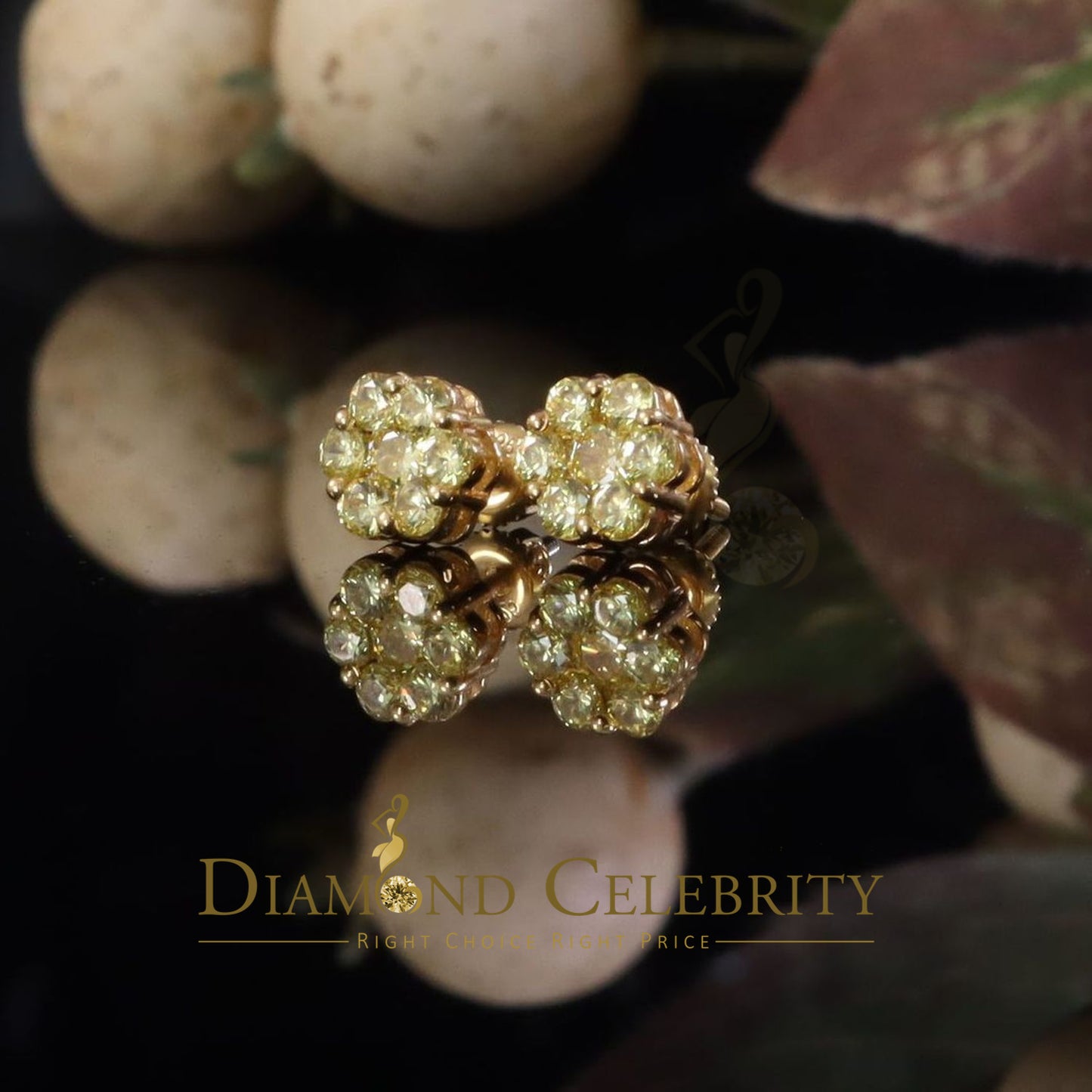 DiamondCelebritees Yellow 925 Silver Sterling 2.06ct Cubic Zirconia Hip Hop Floral Women's Earrings