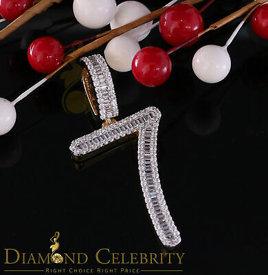DiamondCelebritees Yellow Sterling Silver Baguette Numeric Number '7' Pendant 3.66ct Cubic Zirconia