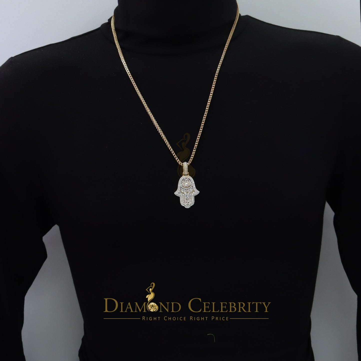 Diamondcelebritees 3.00ct Moissanite VVS D Baguette 925 Silver Yellow Hamsa Pendant For Women's