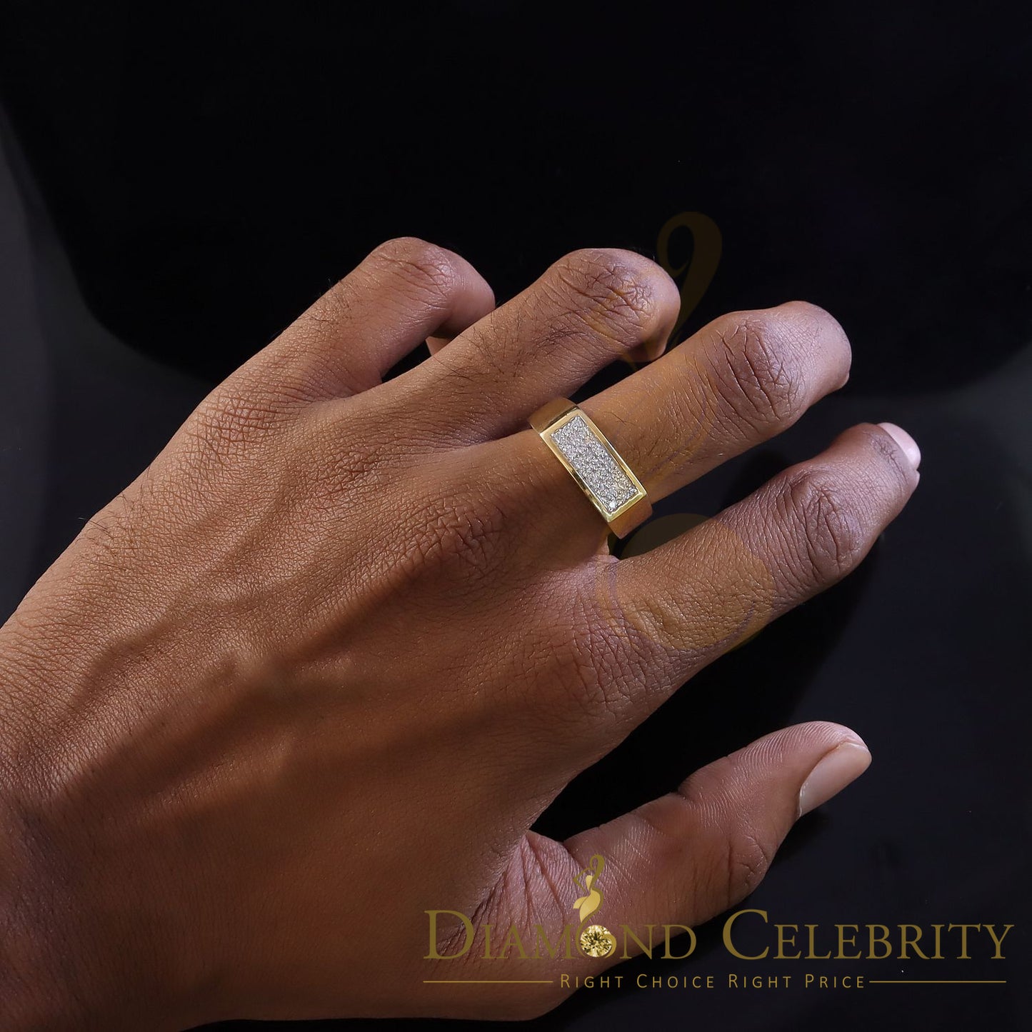 DiamondCelebritees Sterling Mens 0.81ct Yellow Cubic Zirconia Silver Rectangle Fashion Ring Size 9